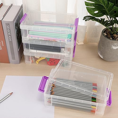 Miniatura 3 de BTSKY Paquete de 4 cajas de lápices de plástico extra grandes, apilables, translúcidas transparentes, juego de cajas de crayón, organizador de