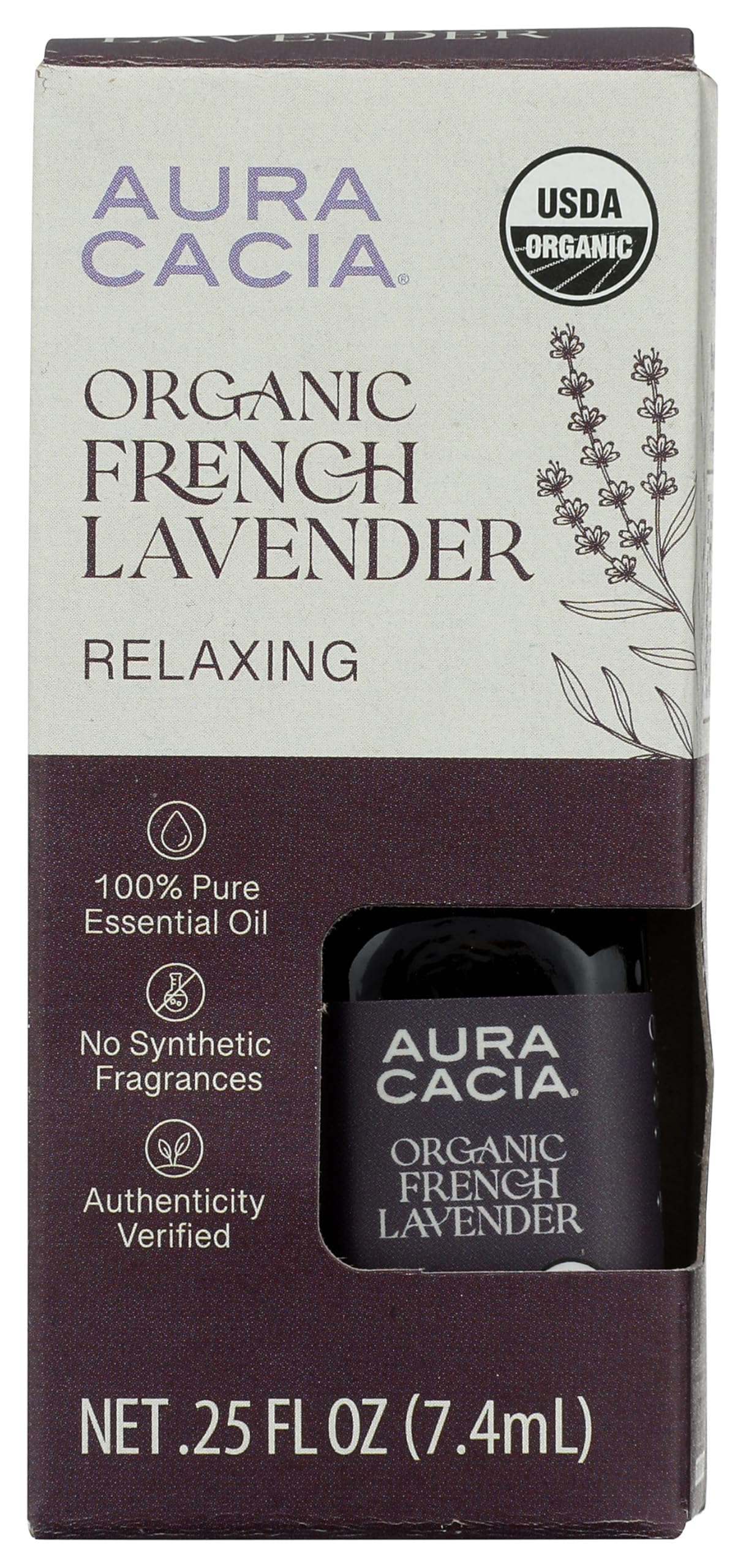 Aura Cacia Organic French Lavender Essential Oil, 0.25 FZ