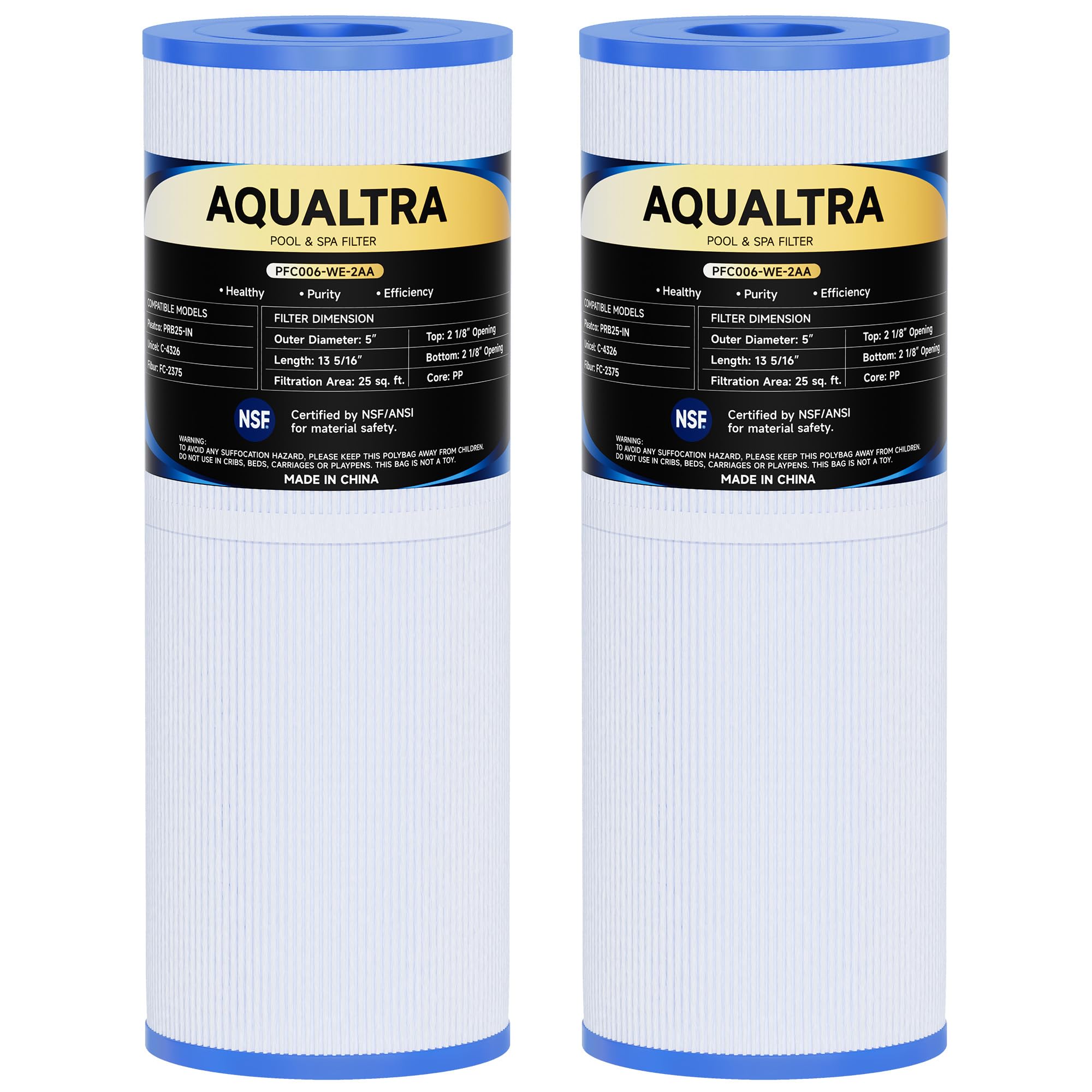 AQUALTRA Spa Filterkartuschen für PRB25-IN, SPA Filter Ersatzt für C-4326, FC-2375, FC-2370, 3005845, 17-2327, 100586, 33521, 25392, 817-2500, 413-106, 338 x 127 MM 25 Sq. Ft Drop in Filter 2 Stück