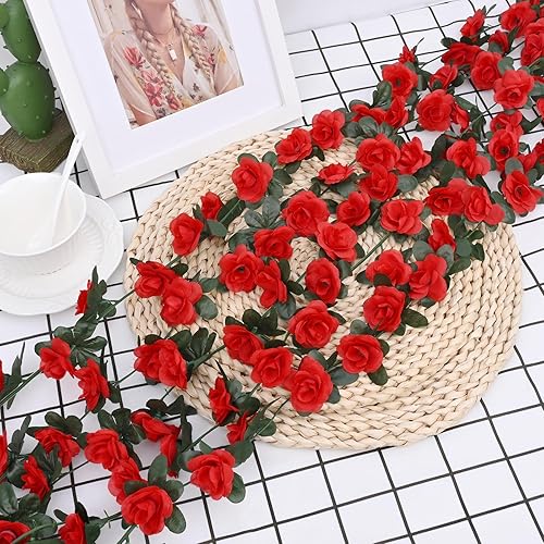 Miniatura 5 de BLEUM CADE 2 guirnaldas de flores artificiales de 16.4 pies para dormitorio, lindas vides colgantes de flores falsas, guirnalda floral para