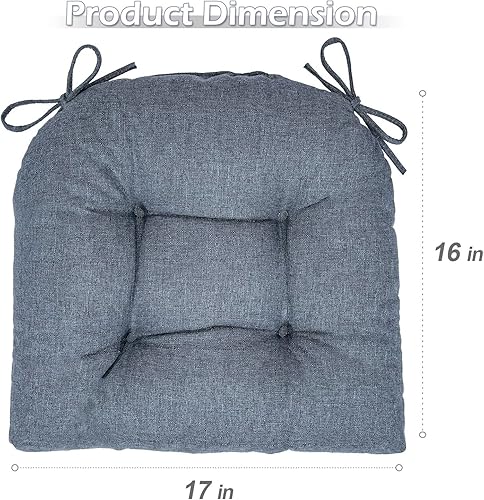 Miniatura 5 de Cojines para sillas de comedor, paquete de 4 cojines suaves y cómodos con lazos, cojines de asiento para sillas de cocina, comedor (paquete de 4