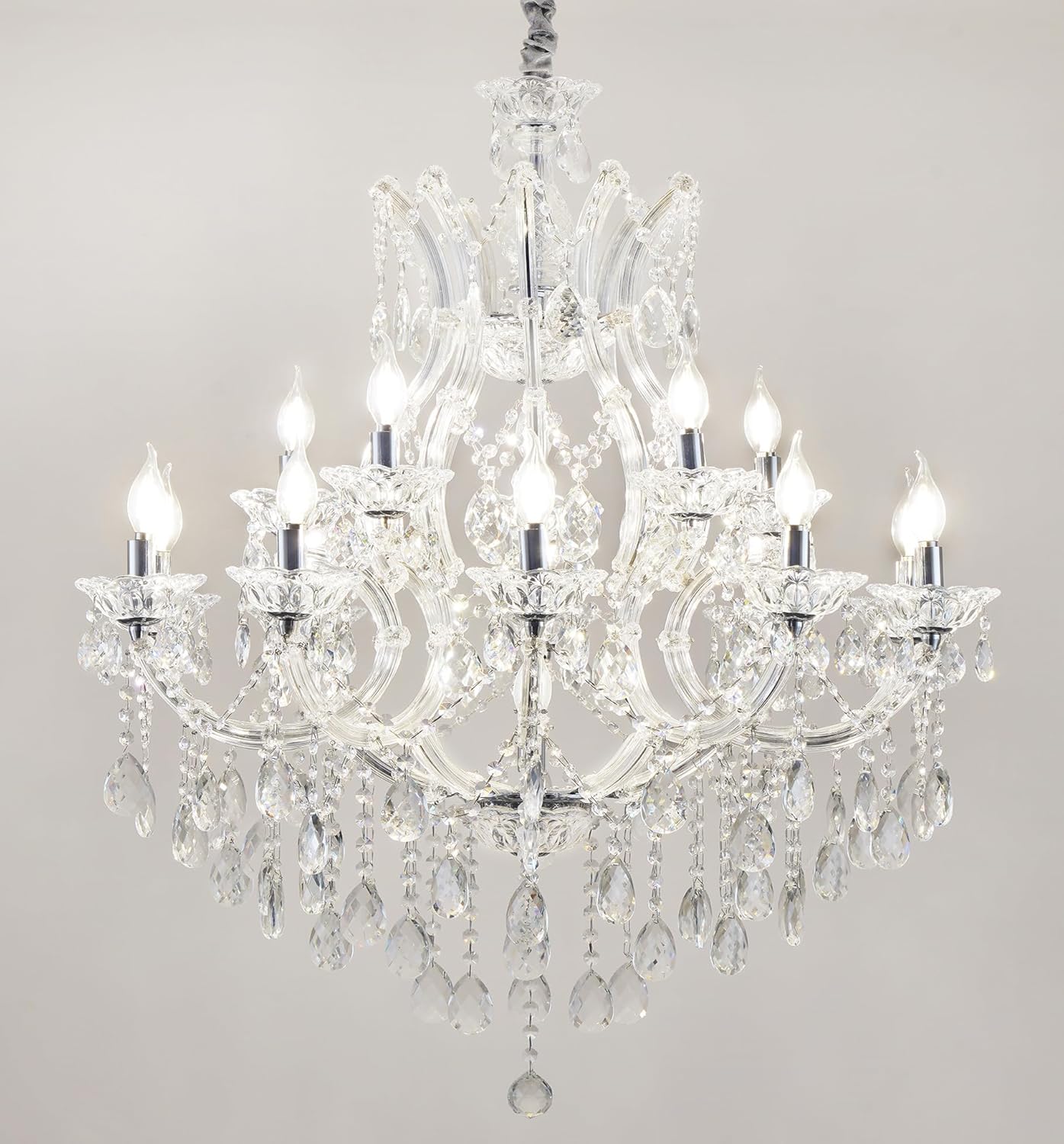 Transparent Crystal Chandelier 16-Light Modern K9 Crystal Chandelier Light Fixtures 33.5in Luxurious Ceiling Hanging Light Fixtures for Living Room, Dinning Room Staircase Entryway(16 Lights 2-Tier)