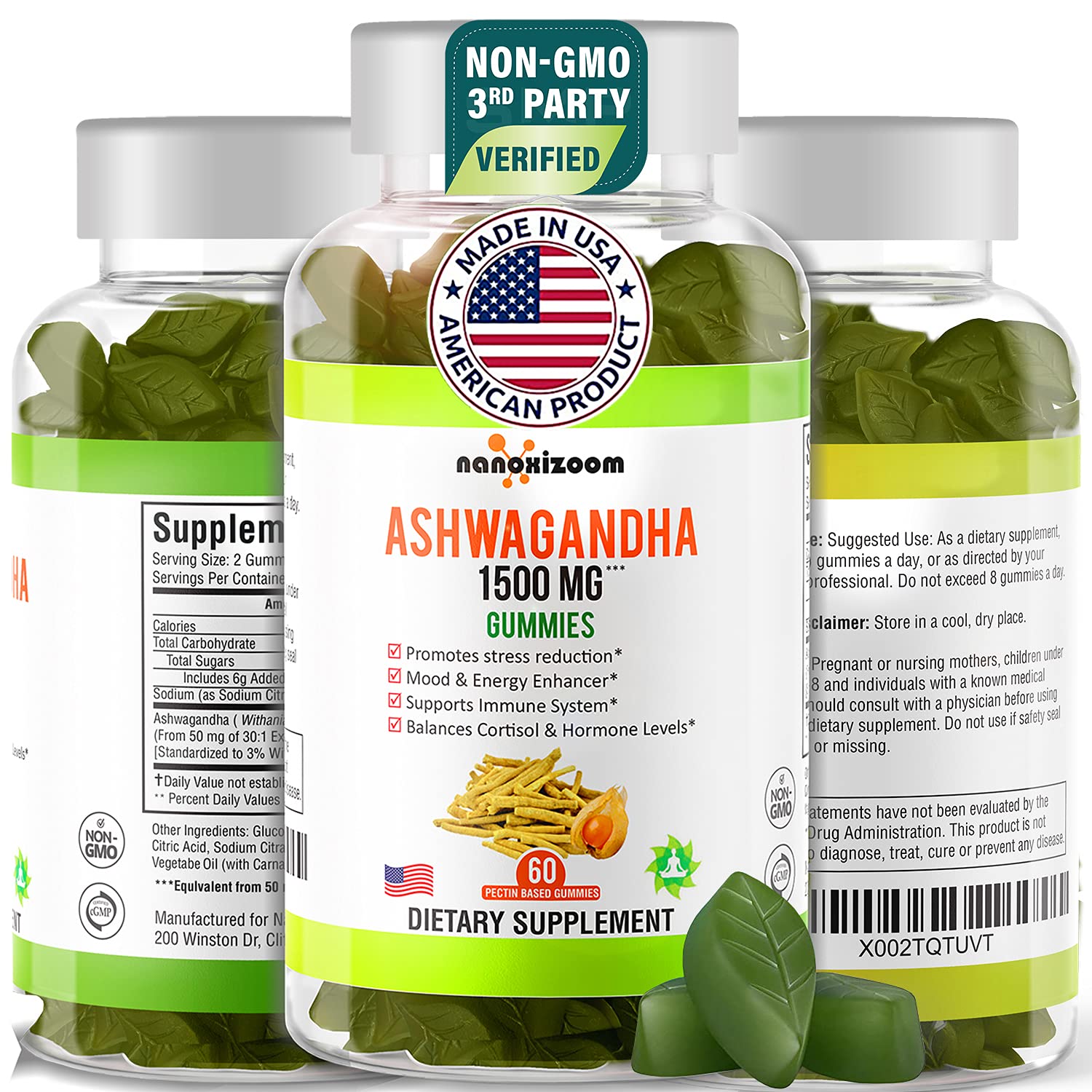 Ashwagandha Extract Gummies Supplement 1500mg- Highest Potency, Stress Relief, Immune & Energy Enhancer, Sleep & Calm Support for Adults, Vegan, Made in USA