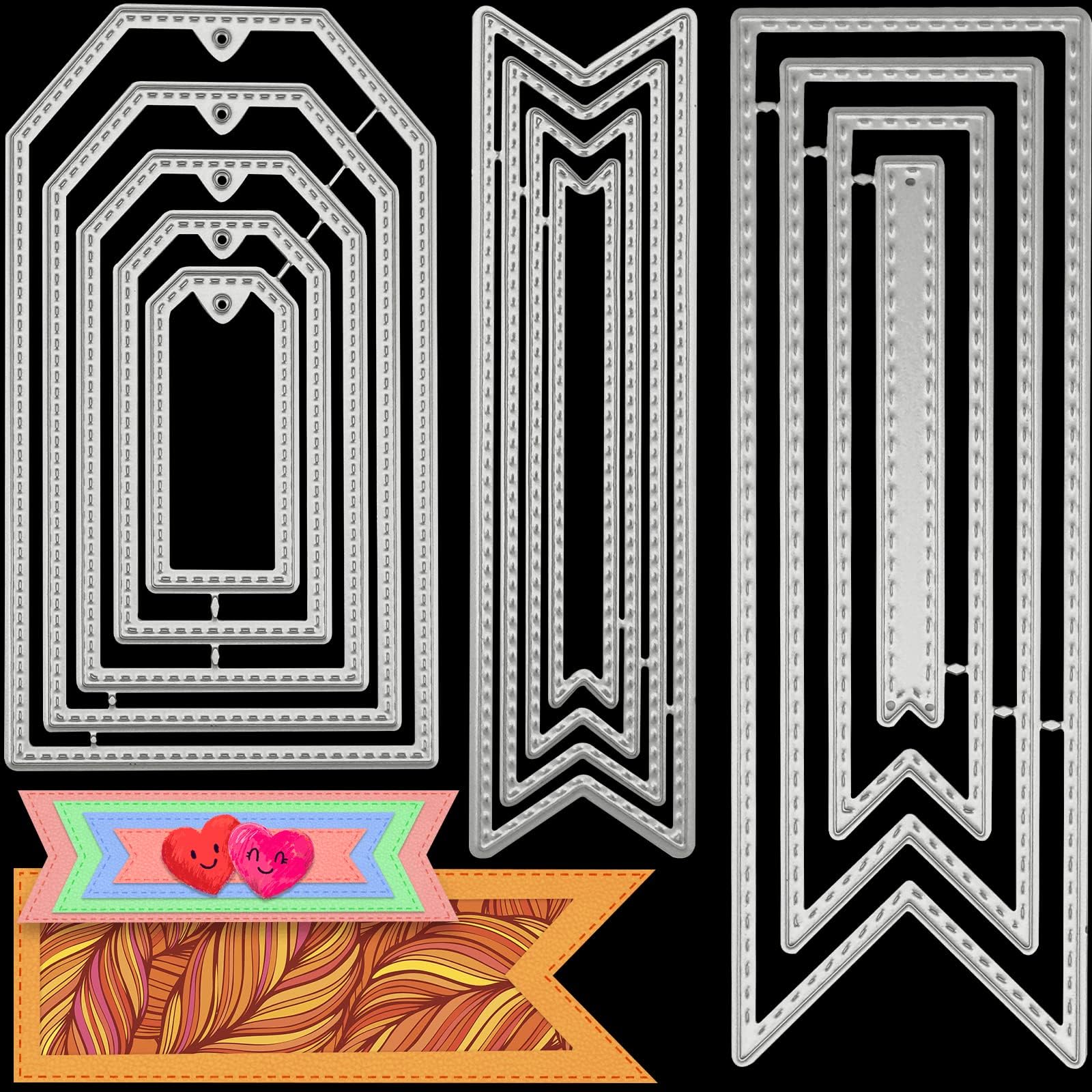 12 pcs Banner Cutting Dies, Bookmark Tags Ribbon Die Cuts Metal Embossing Stencils