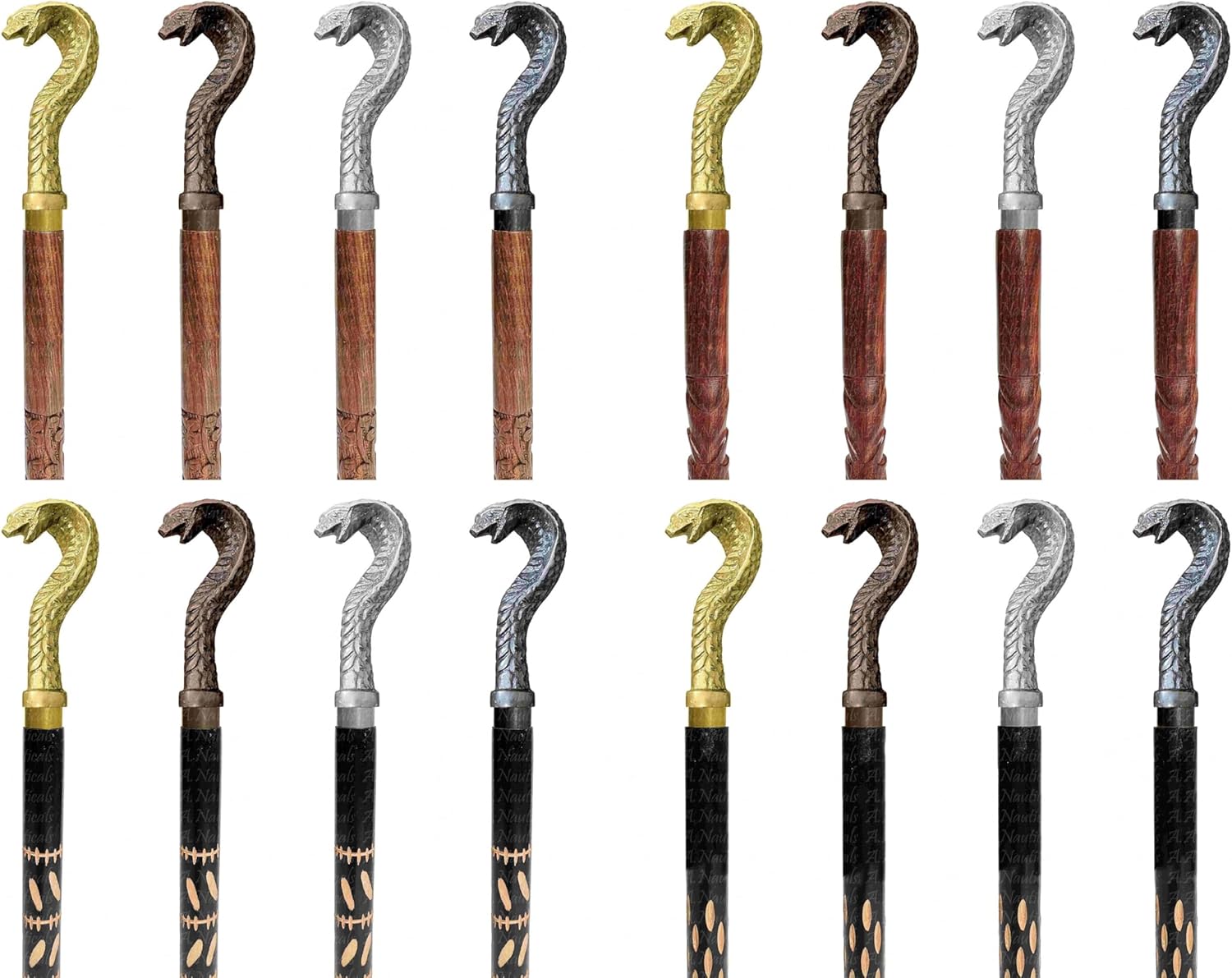 Wood Walking Staff Cane Stick with Cobra Snake Handle, Rubber Ferrule, Foldable, Adjustable, Custom 31-61 in, AANWS156