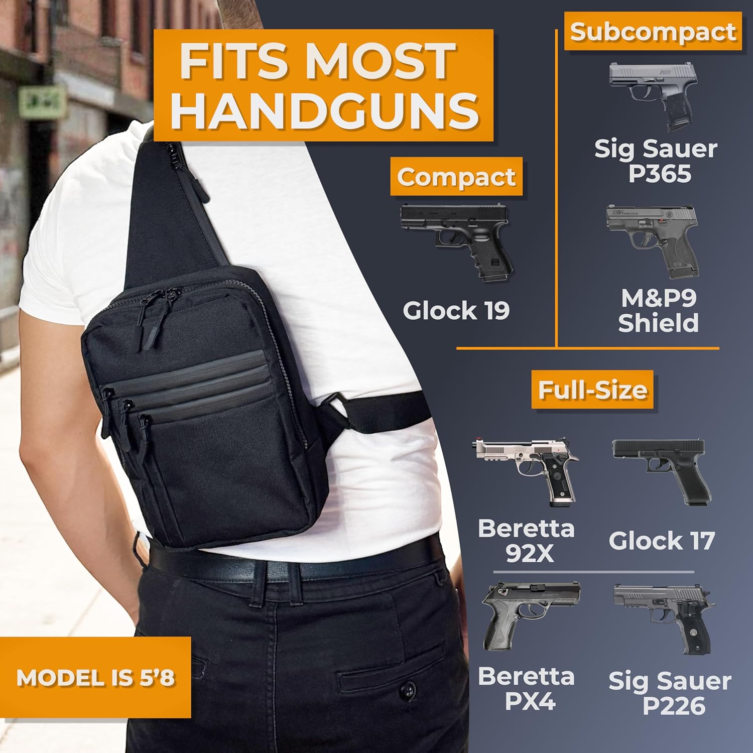 Premium Carry Sling Bag for Men with Quick Access Pull Tab and 4 Accessory Slots — CCW Sling Bag for Men with Waterproof Heavy Duty Zippers — Durable Adjustable Holster Included - Image 5