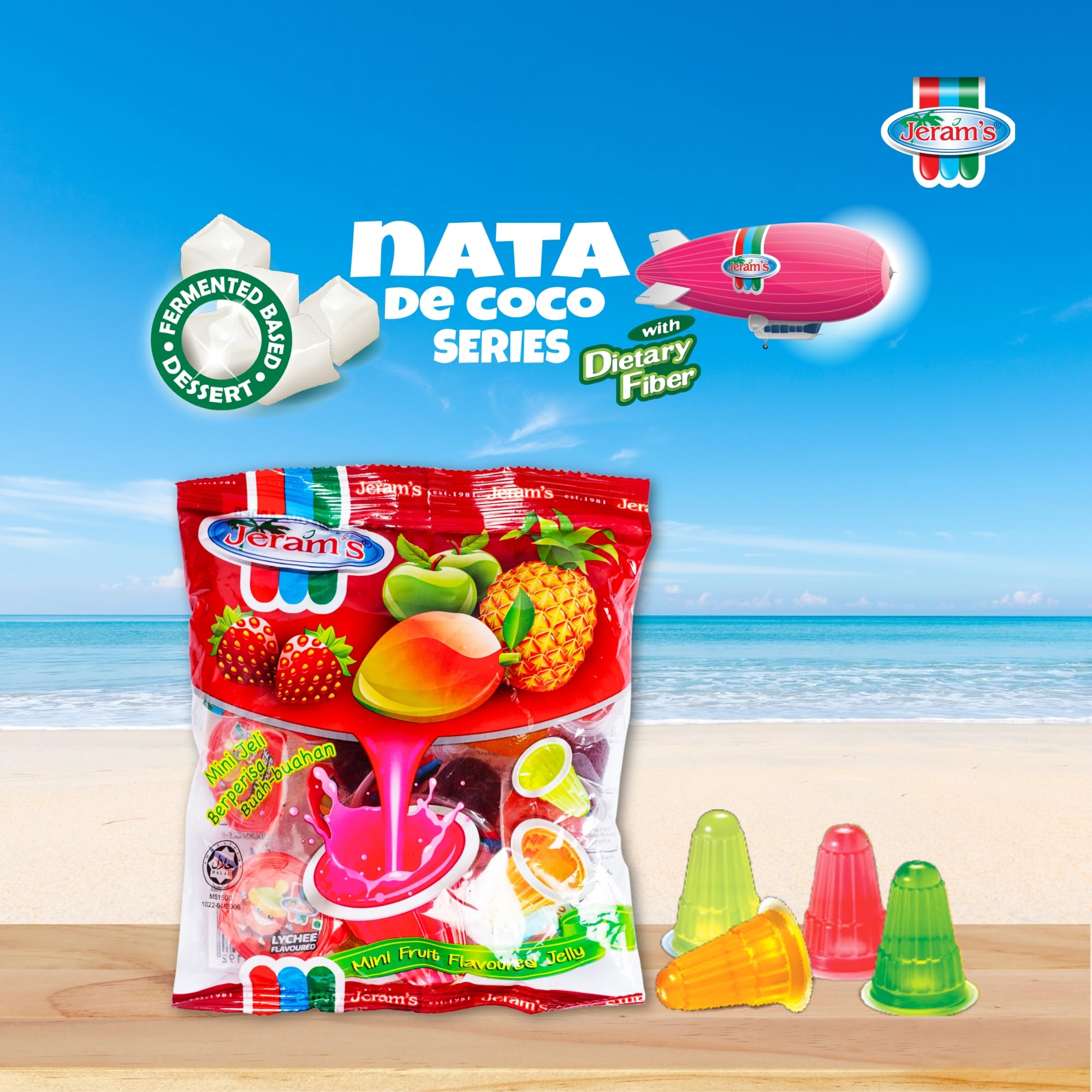 Jeram's Mini Fruit Jelly 300g | 20 Bite-Sized Jellies | Assorted Tropical Fruit Flavors - Grape, Lychee & Mango| Ready-to-Eat | Imported from Malaysia - Image 4 thumbnail