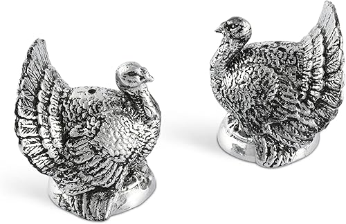 Miniatura 3 de Arthur Court Salero y pimentero de pavo de metal de aluminio de 2.25 pulgadas de alto, perfecto para tu mesa de Acción de Gracias