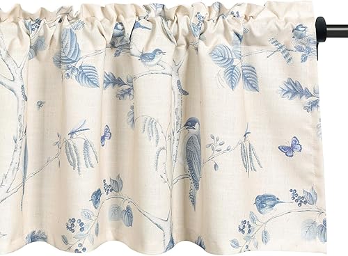 Leeva Cenefas de ventana de cocina para comedor, color azul clásico, cortinas decorativas para ventanas pequeñas para estudio y dormitorio, cortinas