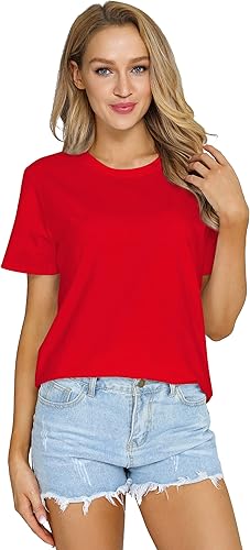 Miniatura 4 de RightPerson Camisetas de verano básicas de manga corta con cuello redondo y cuello redondo para mujer