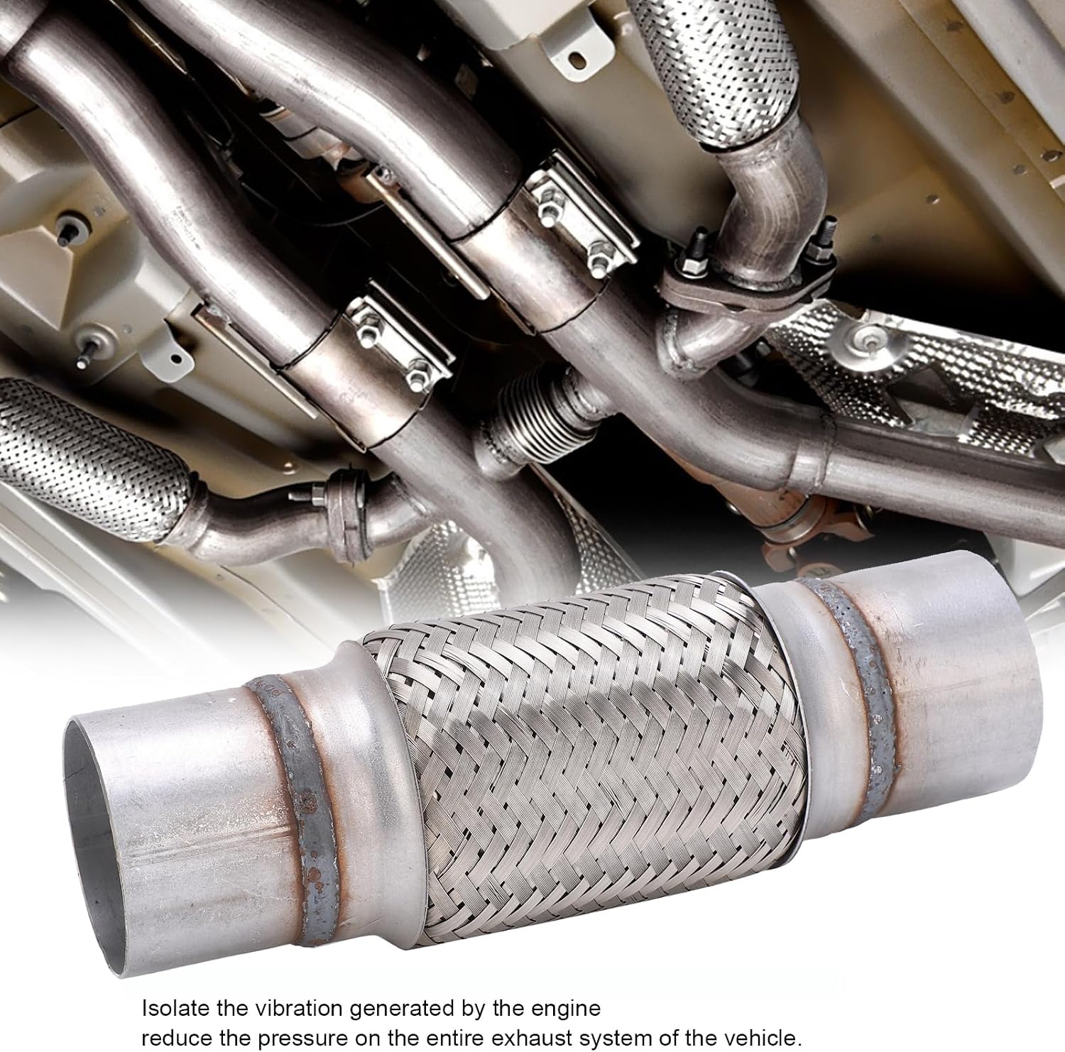 Heavy Duty Exhaust Flex Pipe, 2.5" x 6" x10'' Stainless Steel Braided Flexible Exhaust Pipe, Universal Fit for Cars & Trucks, Durable Car Exhaust Pipe Repair Replacement Kit, 63mm x 250mm