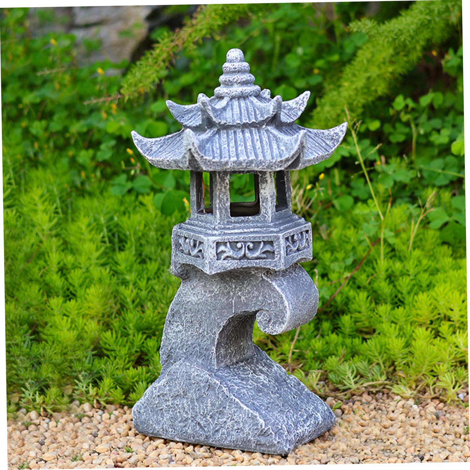 AZIDWERYQ Japanese Pagoda Statues, Resin Solar Pagoda Lantern, 4x6x13 inch Decorative Japanese Stone Lantern for Garden Yard Lawn Balcony Patio Porch