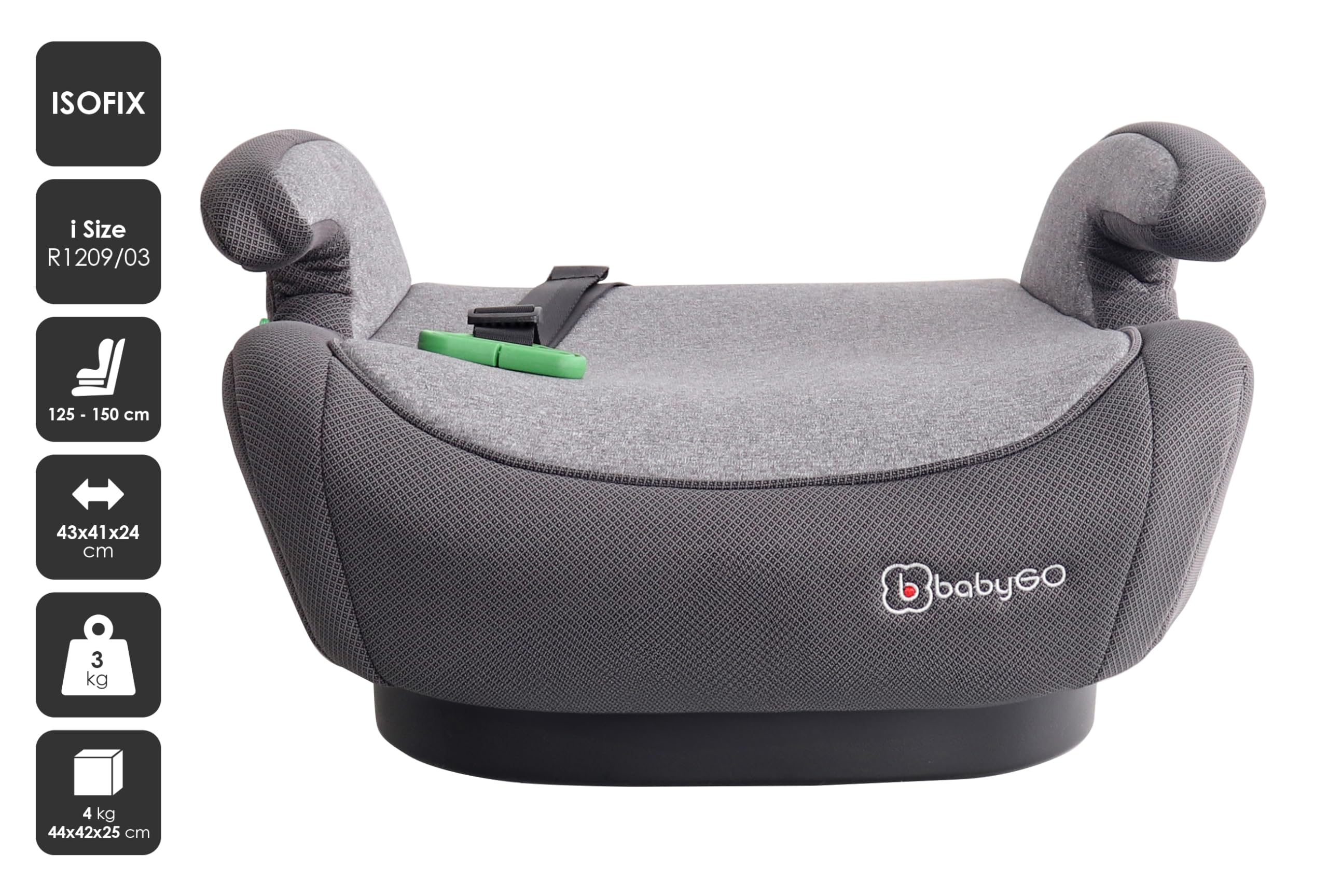 babyGO Sitzerhöhung Bursa IV nach neuer I-Size Norm - Kindersitzerhöhung mit verstellbarem Isofix - Kindersitz/Autositz für Kinder (125-150 cm) Grau