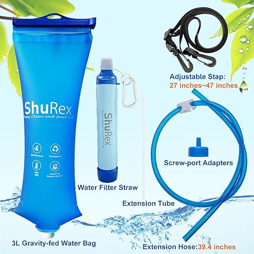 Miniatura 2 de Sistema de filtración de agua alimentada por gravedad con correa ajustable para árbol, bolsa de gravedad con popote de filtro, purificador de agua