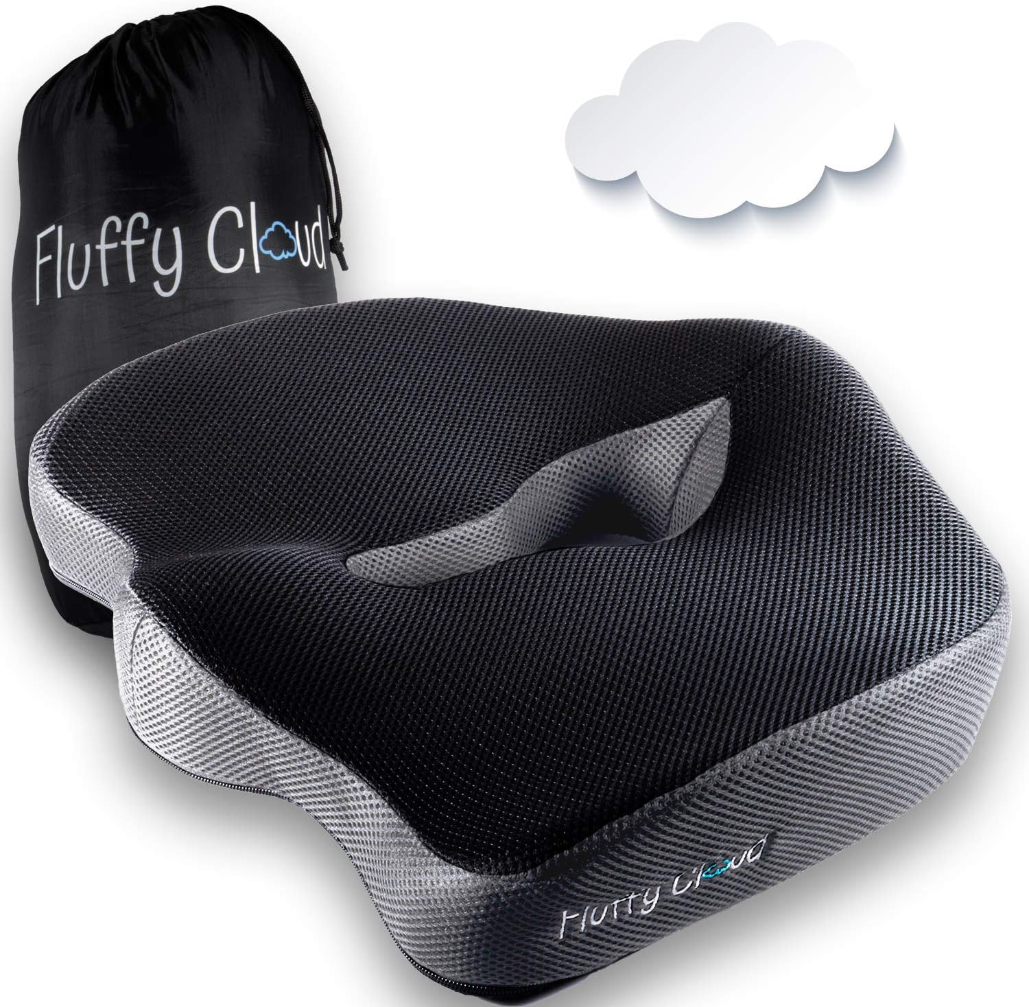 Enhanced Memory Foam Seat Cushion Ergonomic Design Coccyx Tailbone Sciatica Backpain hemorrhoid Relief (Home Office Chair Car Seat Wheelchair Medical Pillow) + Gift Carry Bag (Grey)