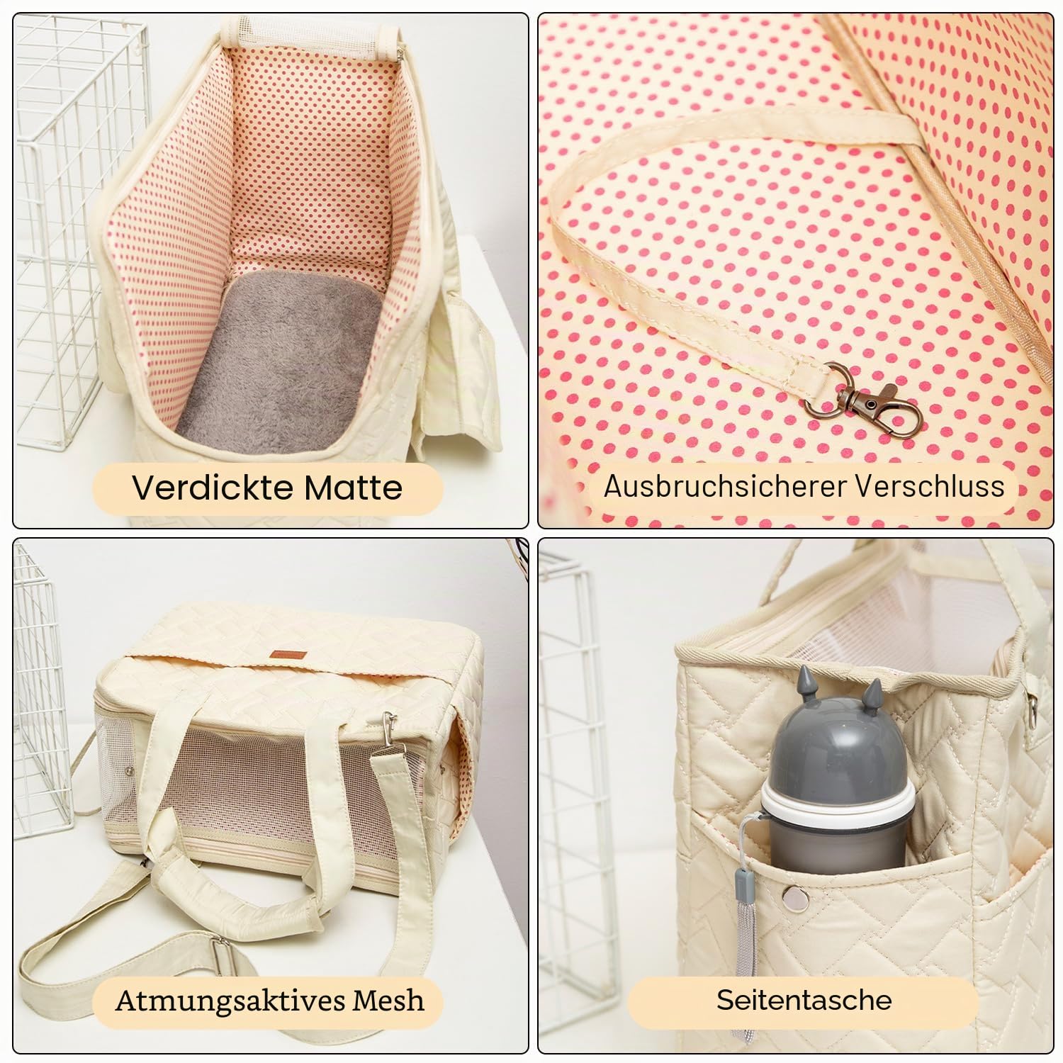 Woolala Haustier-Tragetasche, herausnehmbare Tragetasche für Katzen und Hunde, Hunde-Reisetasche mit atmungsaktivem Mesh, tragbare Welpen-Reisetaschen, abnehmbare Haustiermatte für Reisen, Einkaufen