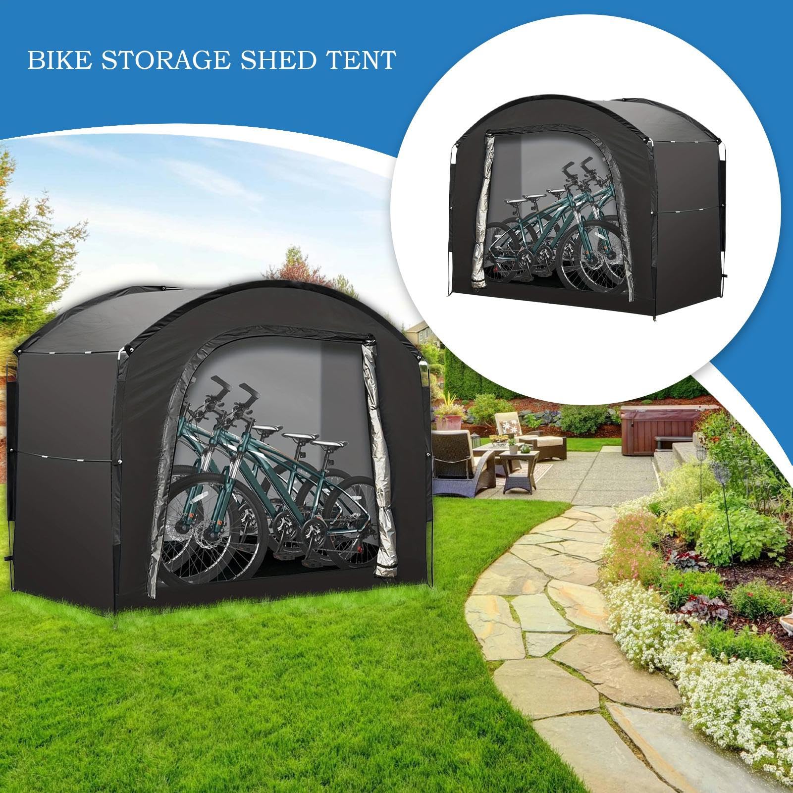 Tienda De Almacenamiento para Bicicletas Cobertizo Organizador Impermeable | Accesorios De Guardado Para Equipo De Césped, Piscina, Jardín Y Camping