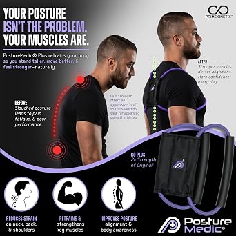 PostureMedic Plus Strength Dynamic Posture Corrector for Athletes High Resistance Training System for Performance & Recovery Professional Grade Posture Trainer for Men & Women - Size S (Purple)