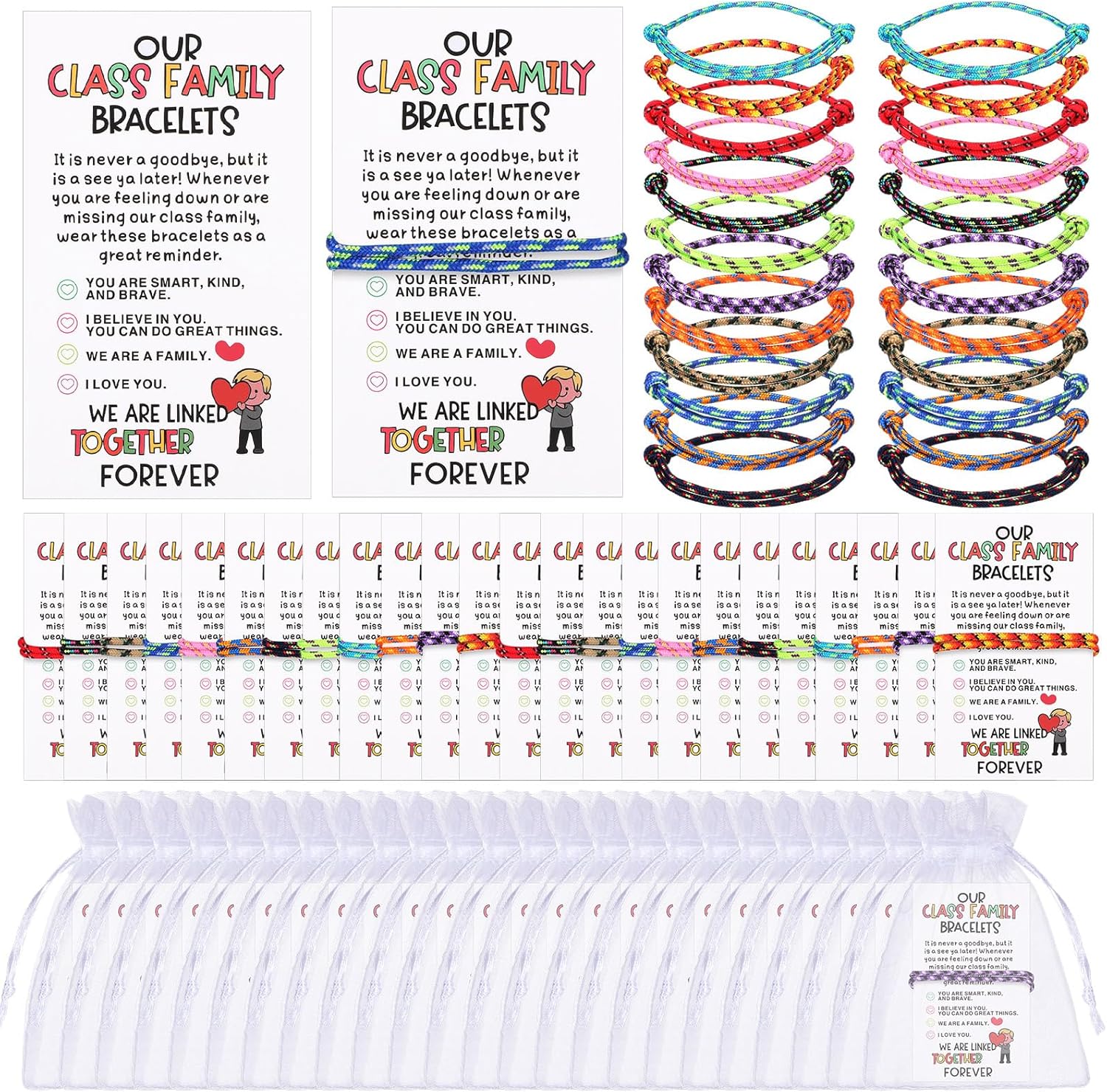 72 Pcs End of Year Gift Friendship Bracelet Kit 12 Assorted Colors Woven Rope Bracelets with Cards and Organza Bags Adjustable Handmade String Bracelets for DIY Craft Party Favors