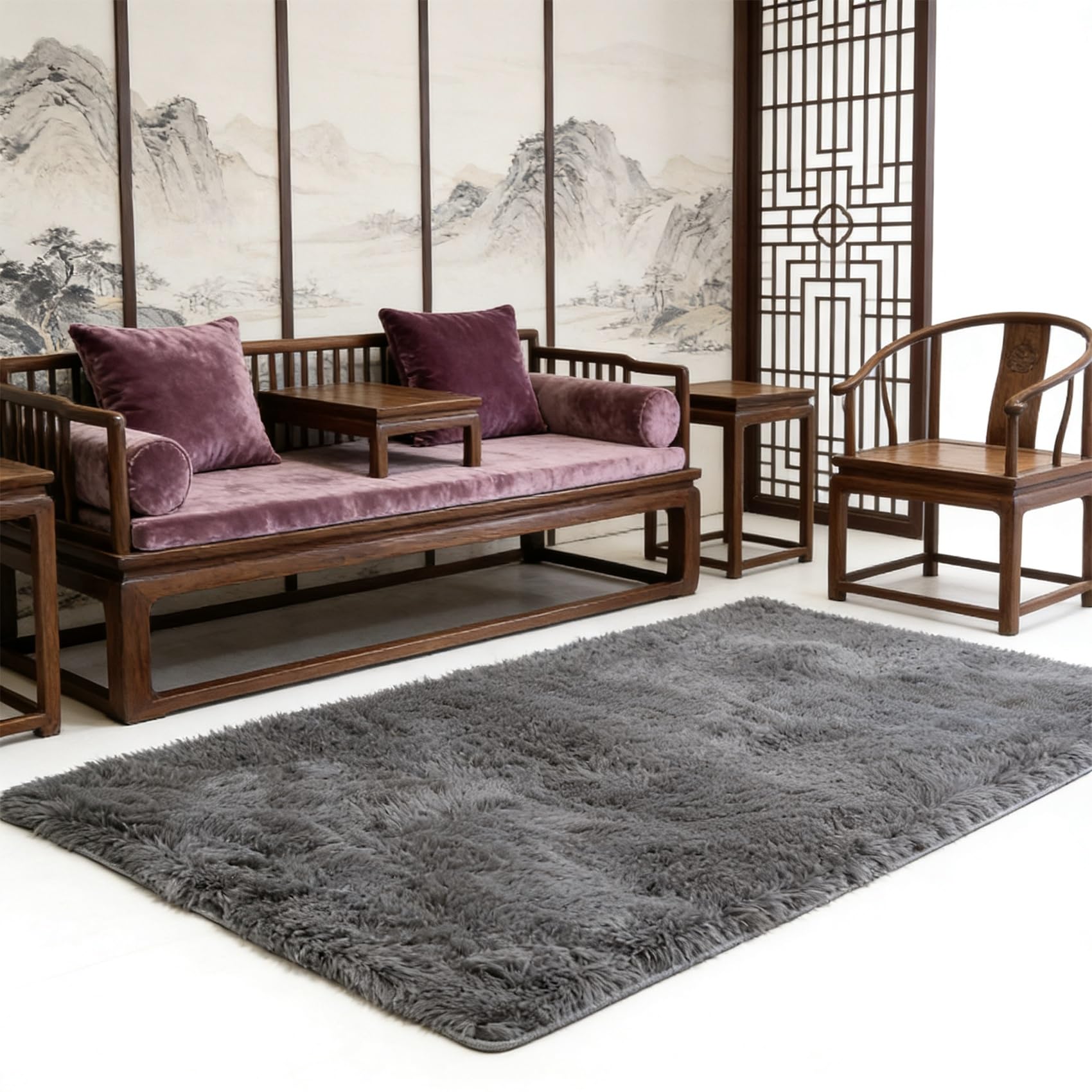 Dywan Shaggy 230 x 125 cm Antypoślizgowy, Miękki, Elegancki, Łatwy Do Czyszczenia, Nie Gubi Włosia, Zmywalny Minimalistyczny Dywan Do Sypialni, Salonu, Kuchni, Korytarza, Szary