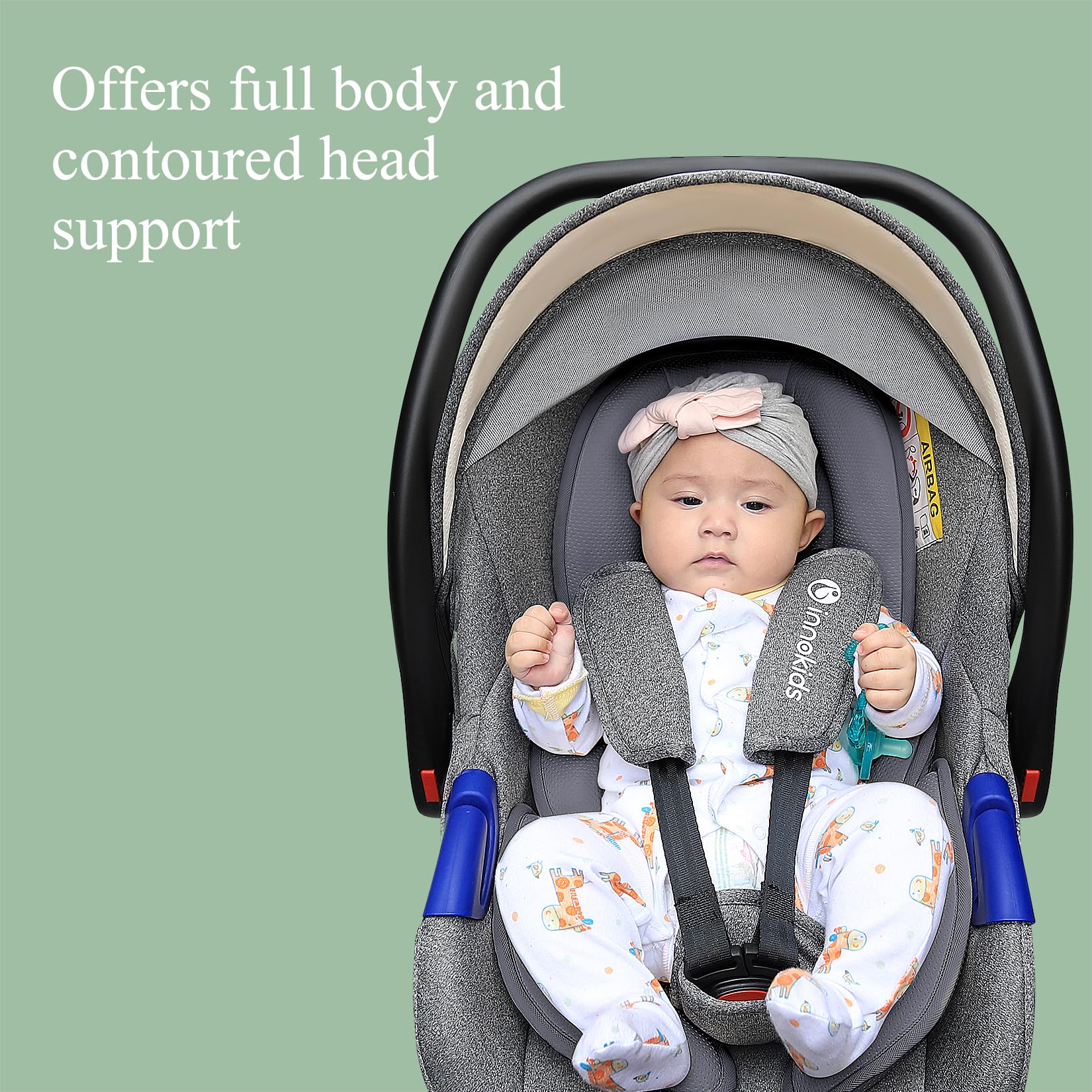 Innokids Inserto per seggiolino auto per neonati, cuscino di supporto per la testa del neonato e cuscino di supporto per il corpo per neonati, macchinine e passeggini (Grigio)