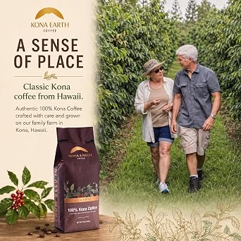 KONA EARTH - 100% Kona Coffee, Classic Medium Dark Roast, Whole Bean, 1 lb (16oz) Farm-Direct Authentic Hawaiian Kona Coffee beans from Hawaiis Big Island, Small-Batch Roasted, Award-Winning