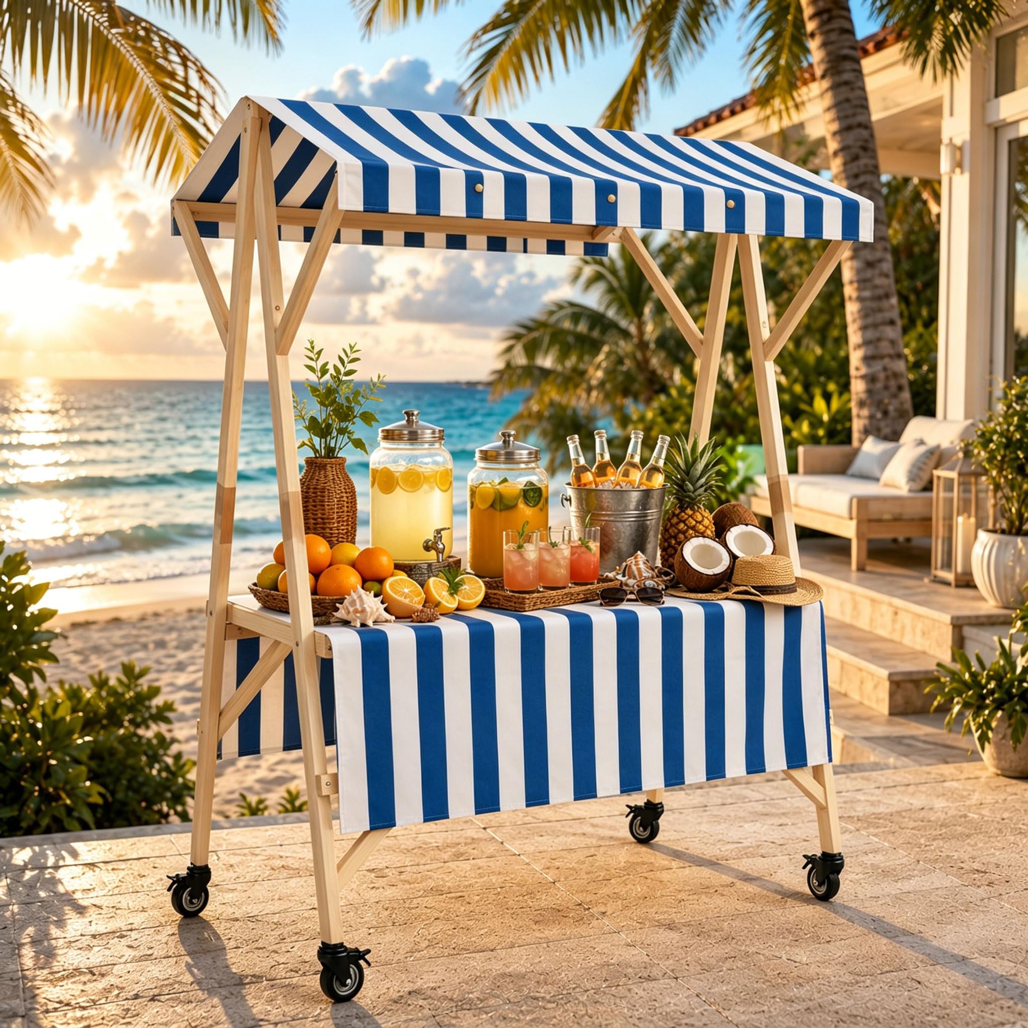 Carrello portatile degli agricoltori con ruote e tettoia - 150 x 78 x 193,8 cm Carrello pieghevole in legno per eventi all'aperto ack stand onade nd carrello da dessert e esposizione del mercato