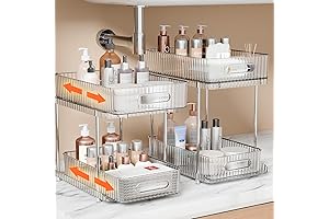 2 Pack 2-Tier Under-Bed Storage Boxes w/Movable Dividers + Bathroom & Kitchen Cabinet Organizers