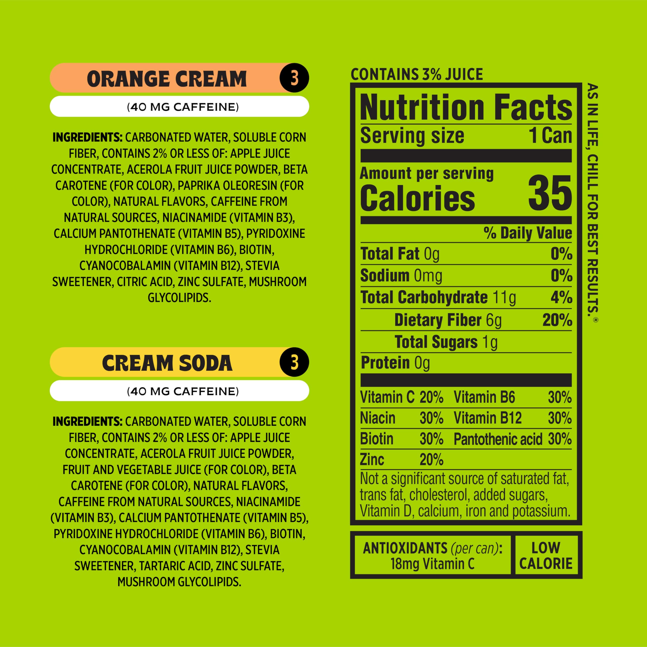 Popwell Retro Recharge Variety Pack Better-For-You Prebiotic Soda, with 6g Fiber, 1g Sugar, Vitamins and Immunity Support, 12 fl oz, 12 count (Root Beer, Classic Cola, Orange Cream, Cream Soda)