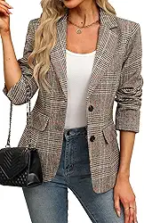 Blazer feminino com gola de lapela xadrez com 2 botões para namorado, jaqueta blazer Houndstooth para trabalho e escritório
