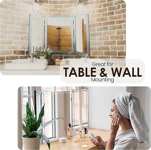 Miniatura 6 de Espejo de 3 vías, espejo triple, espejos de tocador plegables, triple pliegue, para trenzar el cabello, 3 vías, 3 lados, tres paneles, triple, mesa,