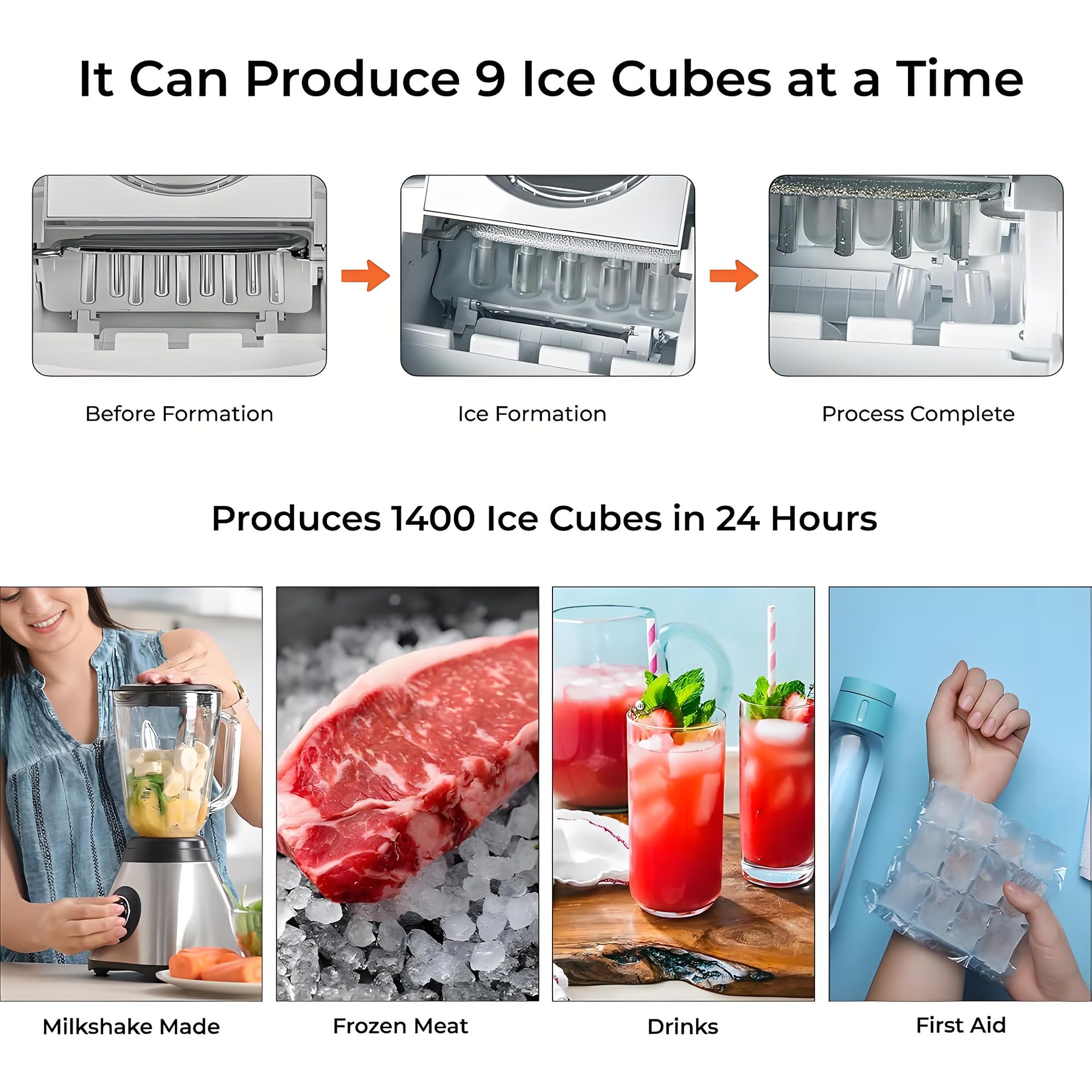 Control De La Máquina De Fabricantes De Hielo para El Hogar, Fabricante Eléctrico De Cubos De Hielo, Hielo Listo En 6 Minutos, 2 Tamaños De Hielo De Bala, 12 Kg En 24 H, Autolimpiente Fabricante