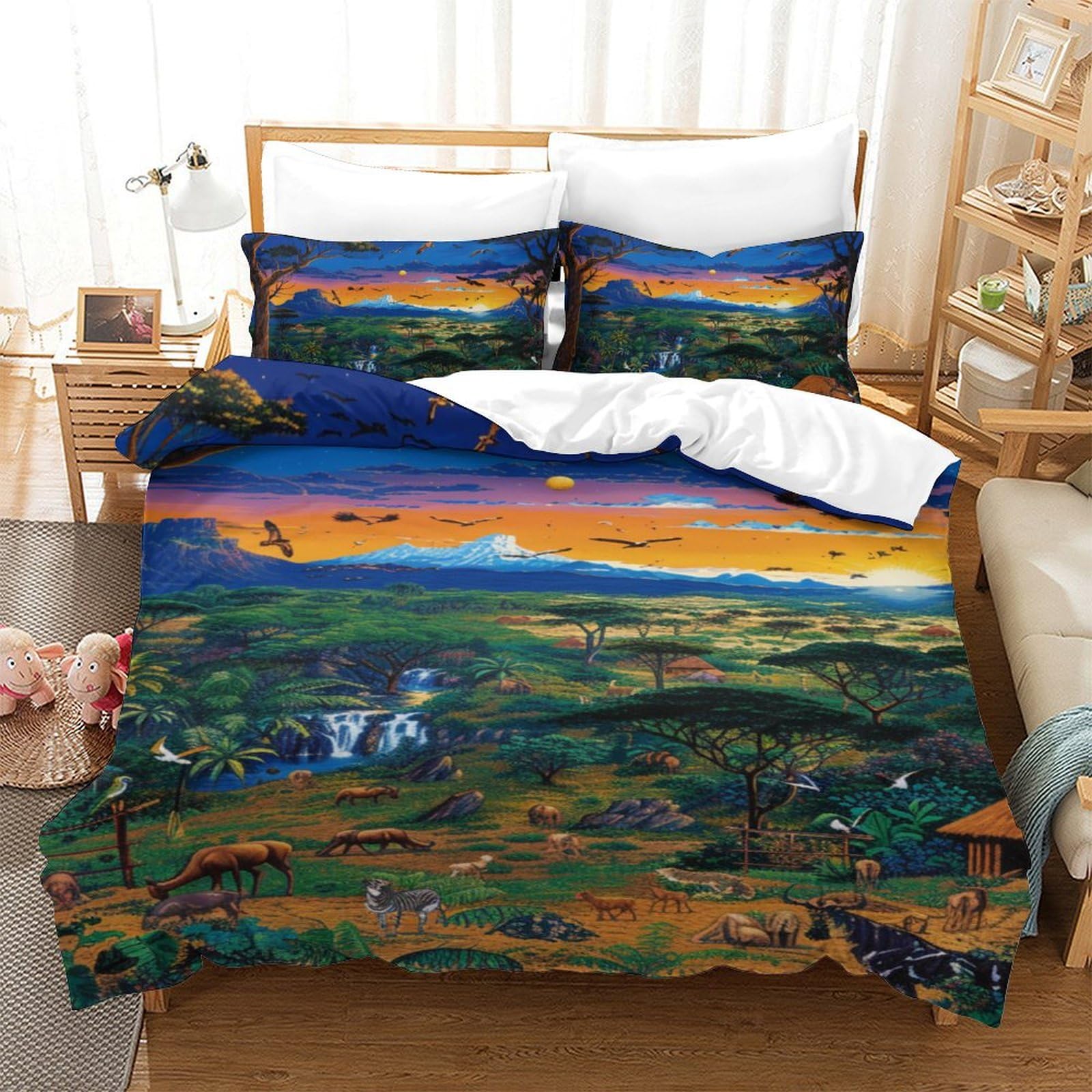 Housse de couette animaux de la jungle, cadeau idéal pour lit enfant single