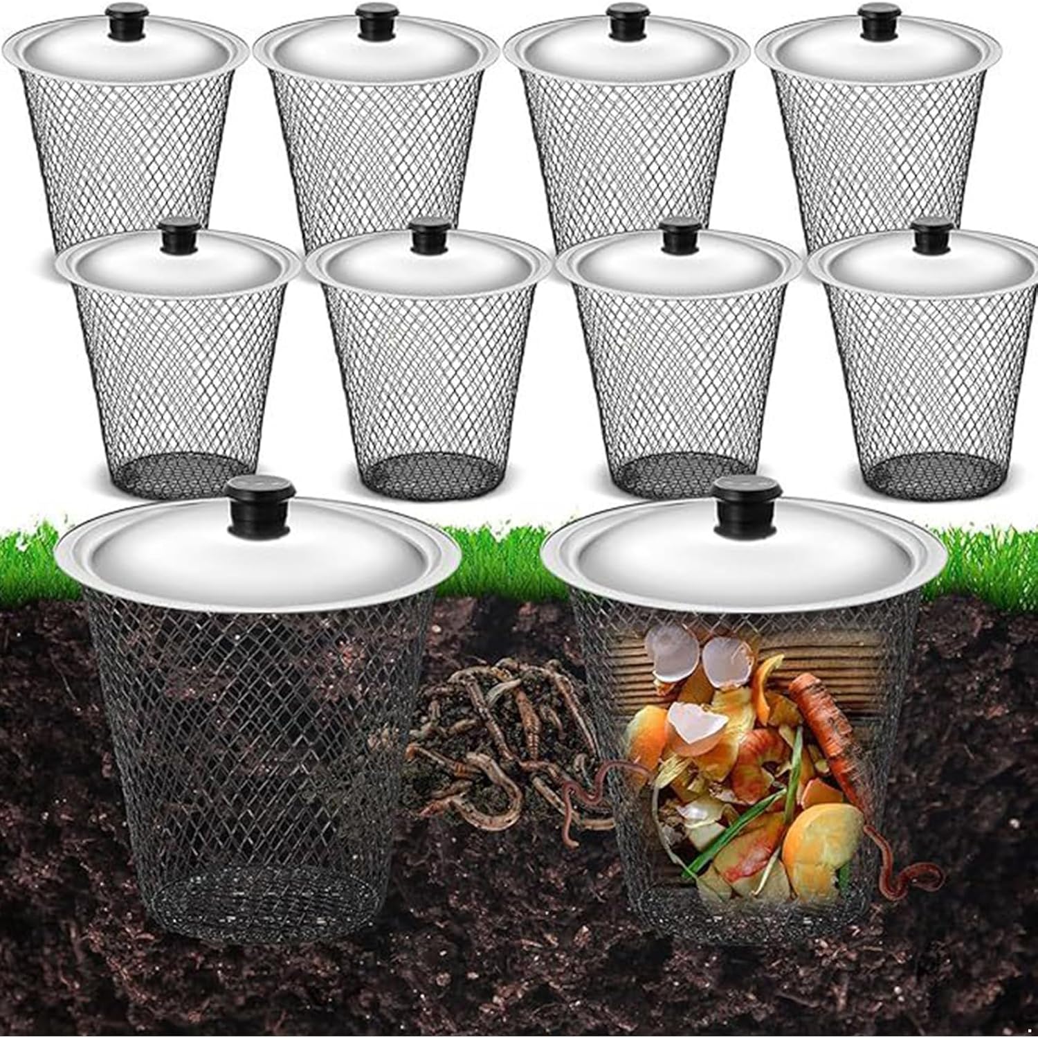 Jugaoge Inground Worm Composter with Lids Organic Growing 4 Sets One Size