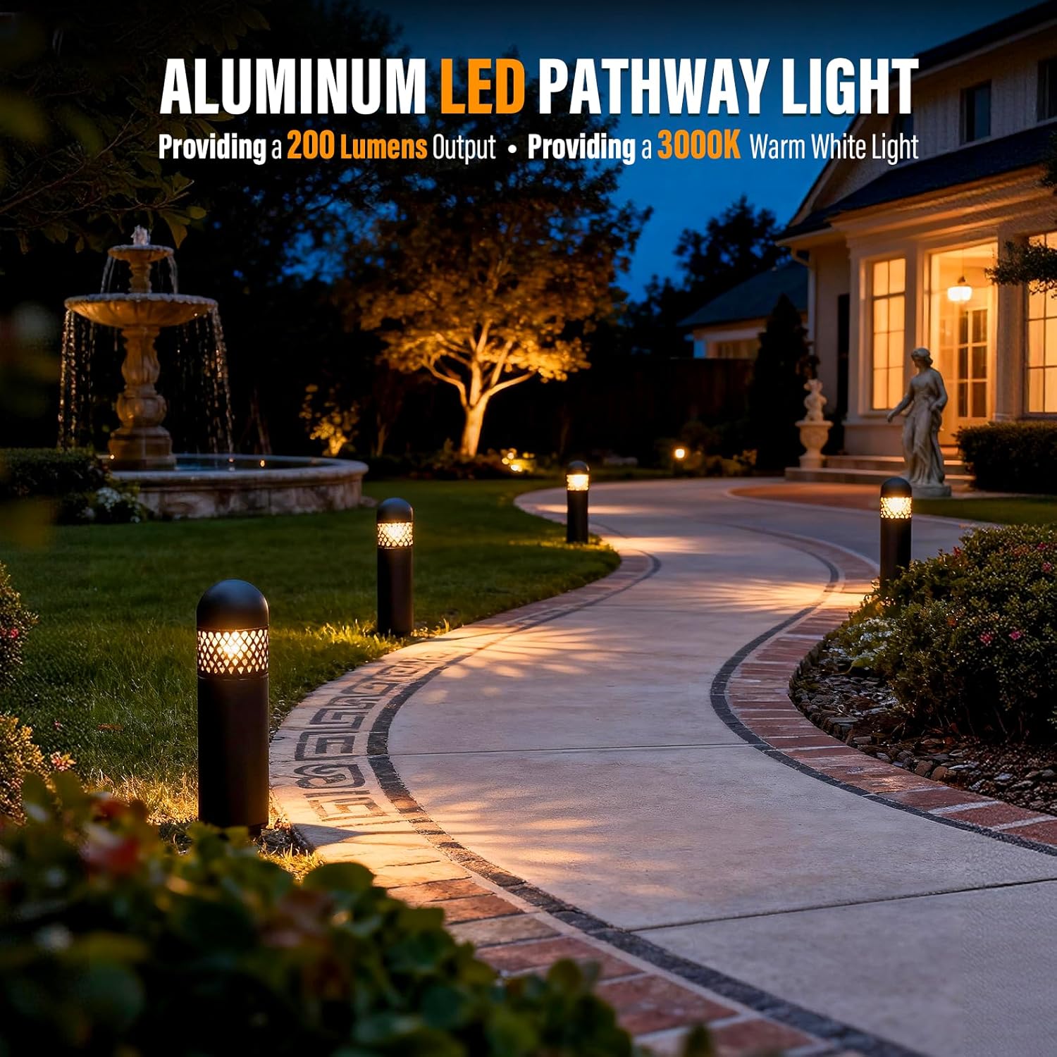 VENUS MANUFACTURING 3W LED Low Voltage Outdoor Landscape Lighting 200 Lumen Warm White (3000K) Bollard Pathway Lights for Walkway, Driveway & Sideway - Black Metal with Connector 6 Pack