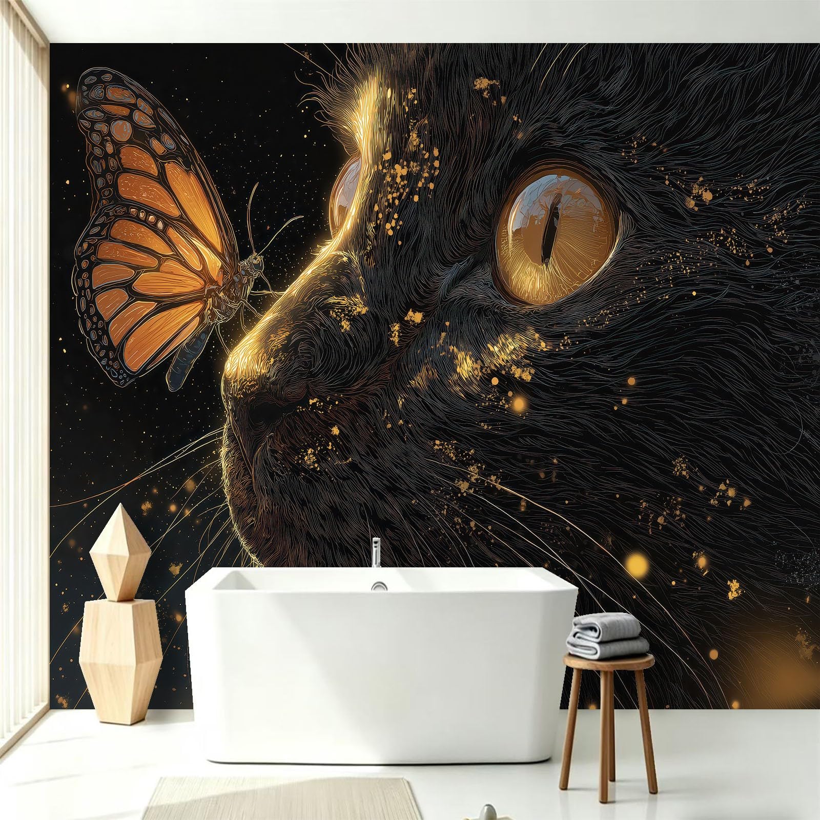 Fototapeta Fantasy gwiaździste niebo 250 x 175 cm (szer. x wys.) – klej nie wchodzi w zakres dostawy – kuchnia, sypialnia, salon, nowoczesna pionowa tapeta ścienna, tapeta z włókniny, zwierzęta, kot