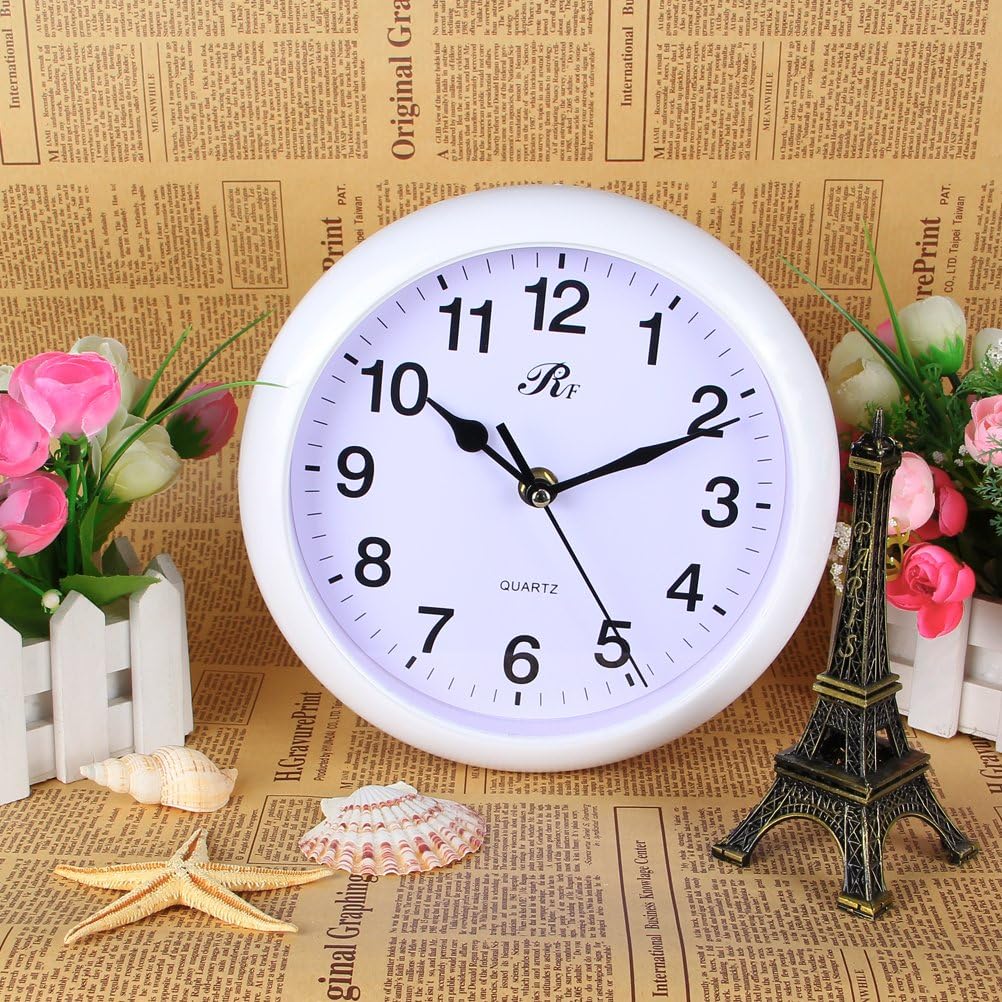 RUIFA Indoor Quiet 8-Inch Precedent Decorative Wall Clock with Arabic Numerals (White)