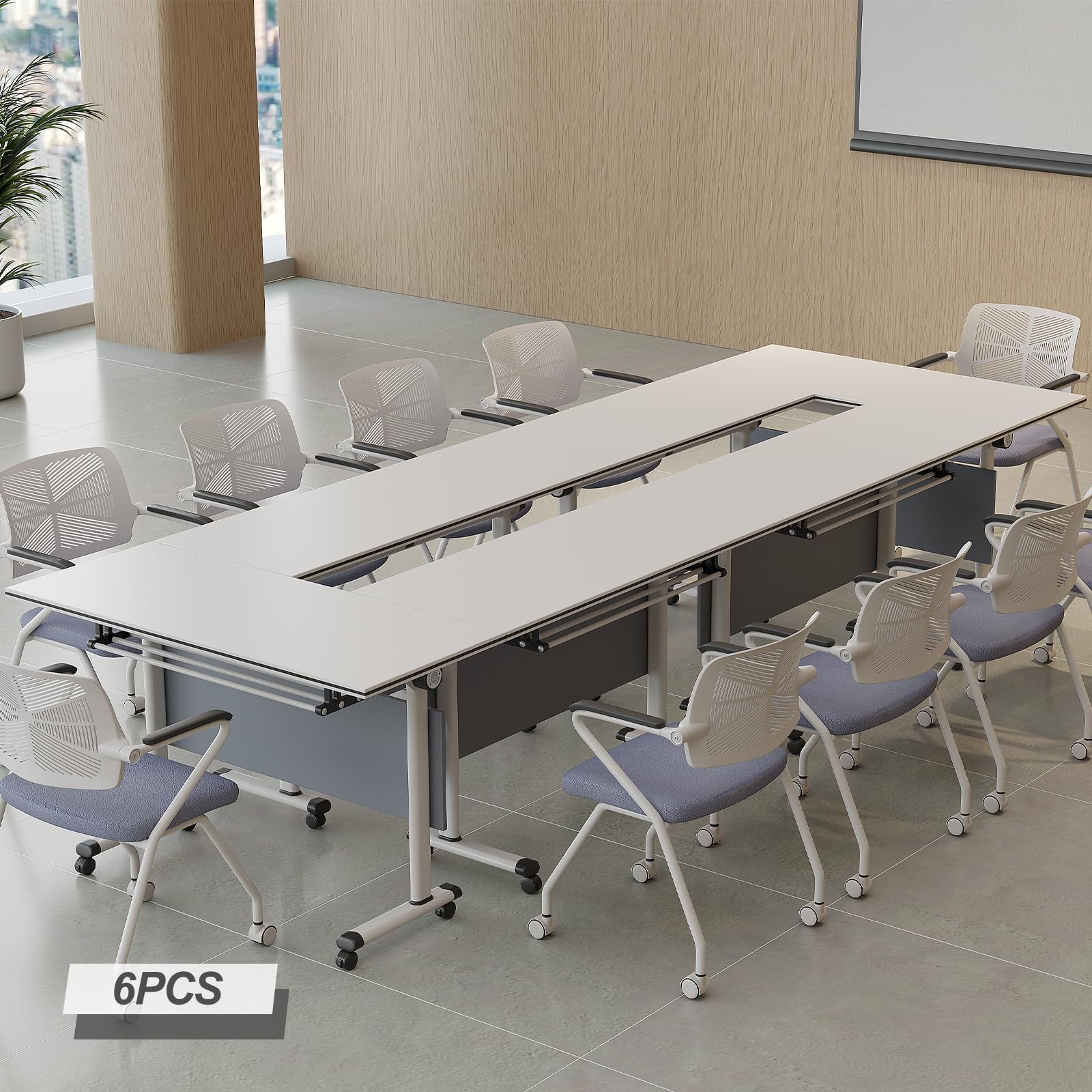 Tavolo da formazione pieghevole per sale conferenze, tavolo mobile per formazione con ruote silenziose, bianco, impilabile, con ruote, per seminari, riunioni, ufficio, sala riunioni, aula