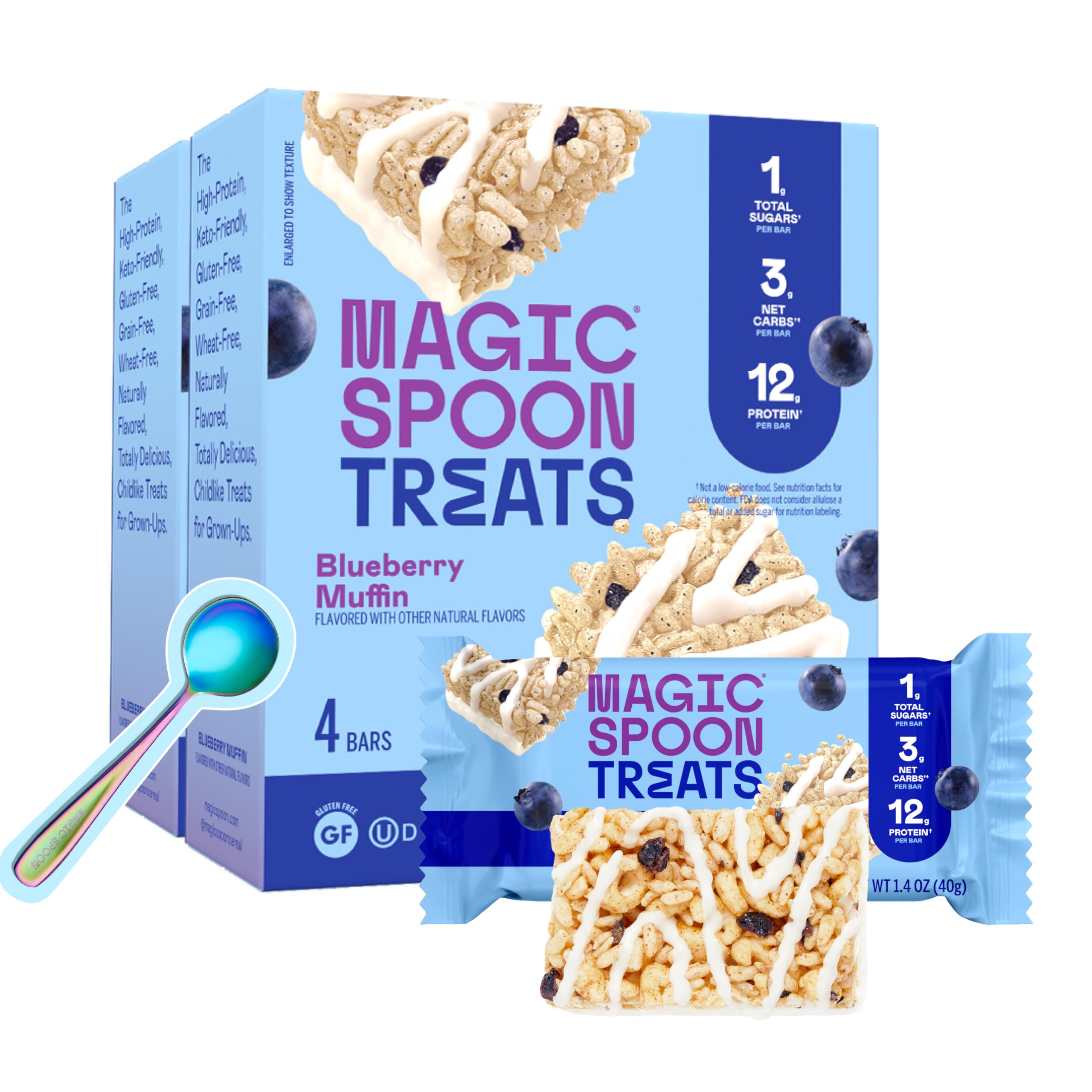 Magic SpoonTreats I High Protein Bars I Low Carb I Keto Friendly I 1g of Sugar I Gluten Free Crispy Treat I Cereal Bar & On-The-Go Healthy Snack (Blueberry Muffin, 8 Bars)