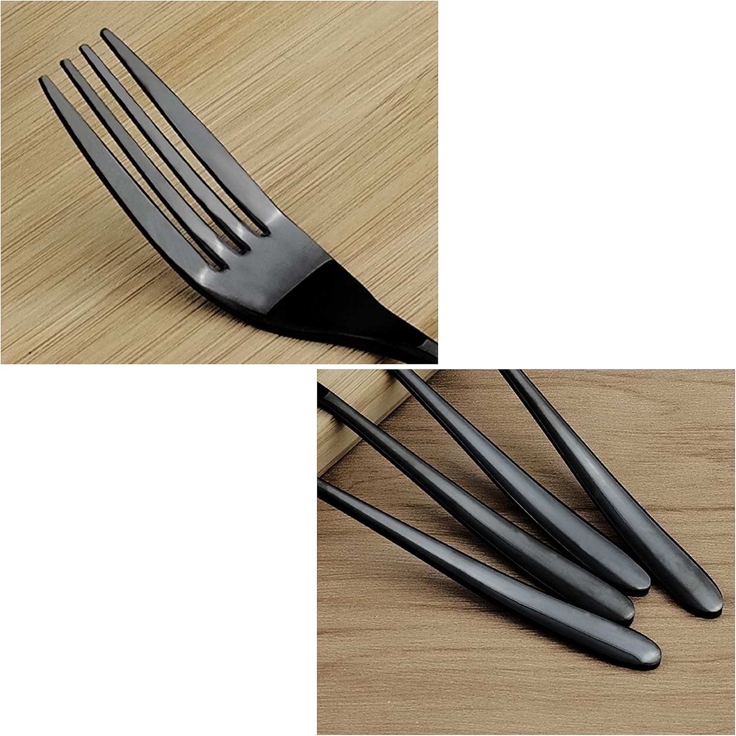 Vababa 16-Piece Mirror Finish Black Stainless Steel Dessert Forks, 7.2-INCH