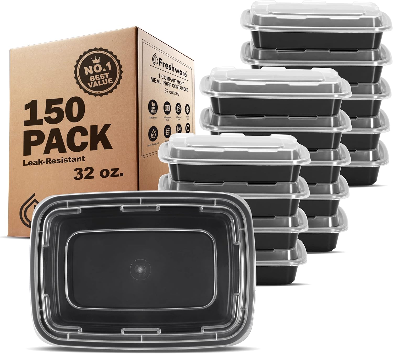Freshware Bento Box Meal Prep Container, 32, 150Pack
