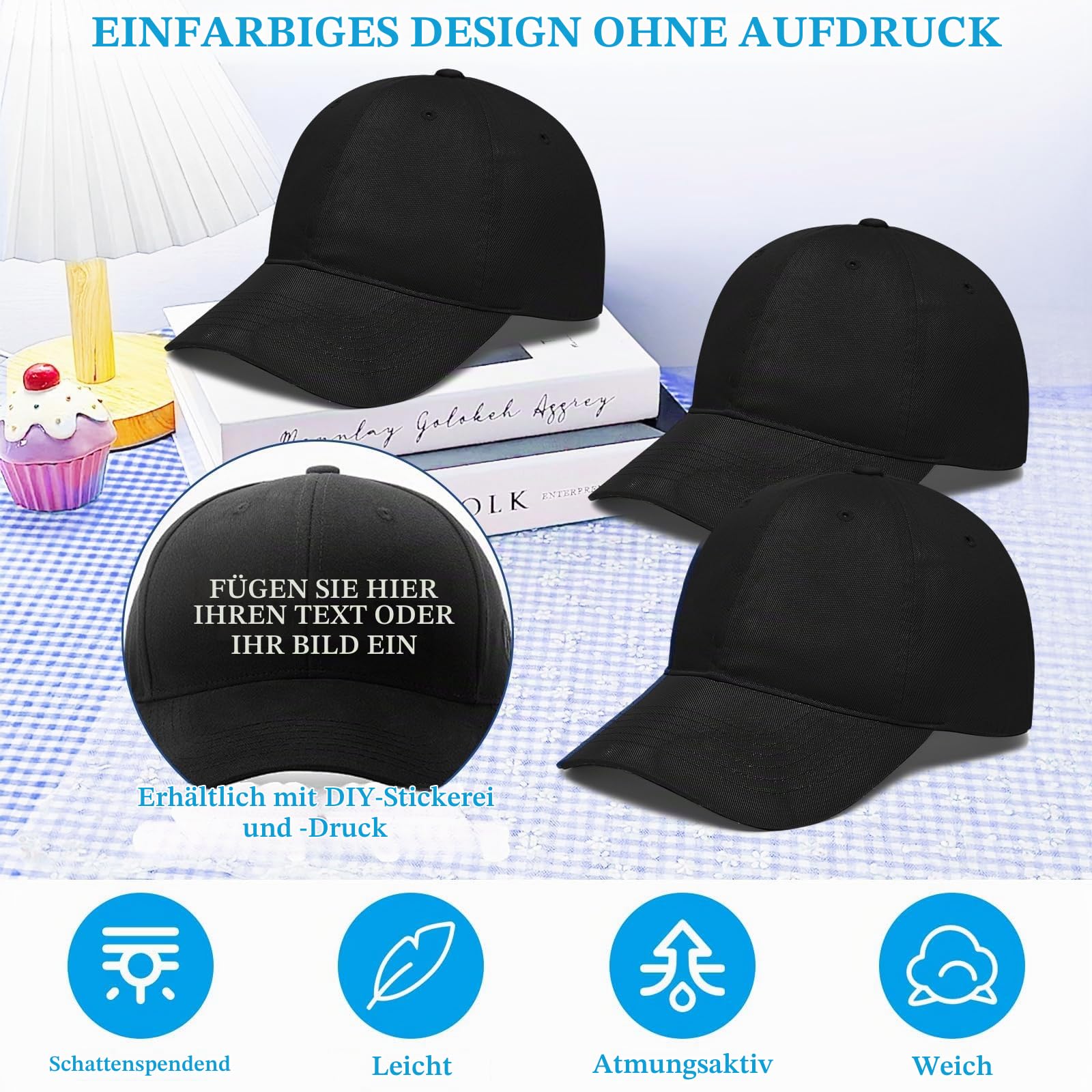 LYCN 24 Stück Unisex Baseball Caps Bulk Blanko Basecaps Verstellbar Schwarze Baseballkappen mit Rückriemen für Herren Damen Trucker Caps