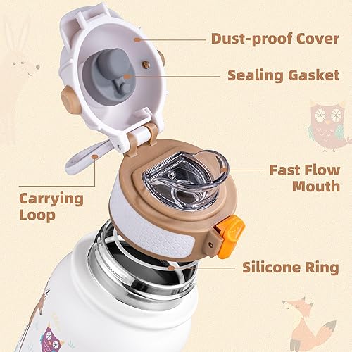 Miniatura 2 de OLDLEY Botella de agua para niños, botella de agua aislada de 12 onzas, botella de acero inoxidable de doble pared, botellas deportivas a prueba de