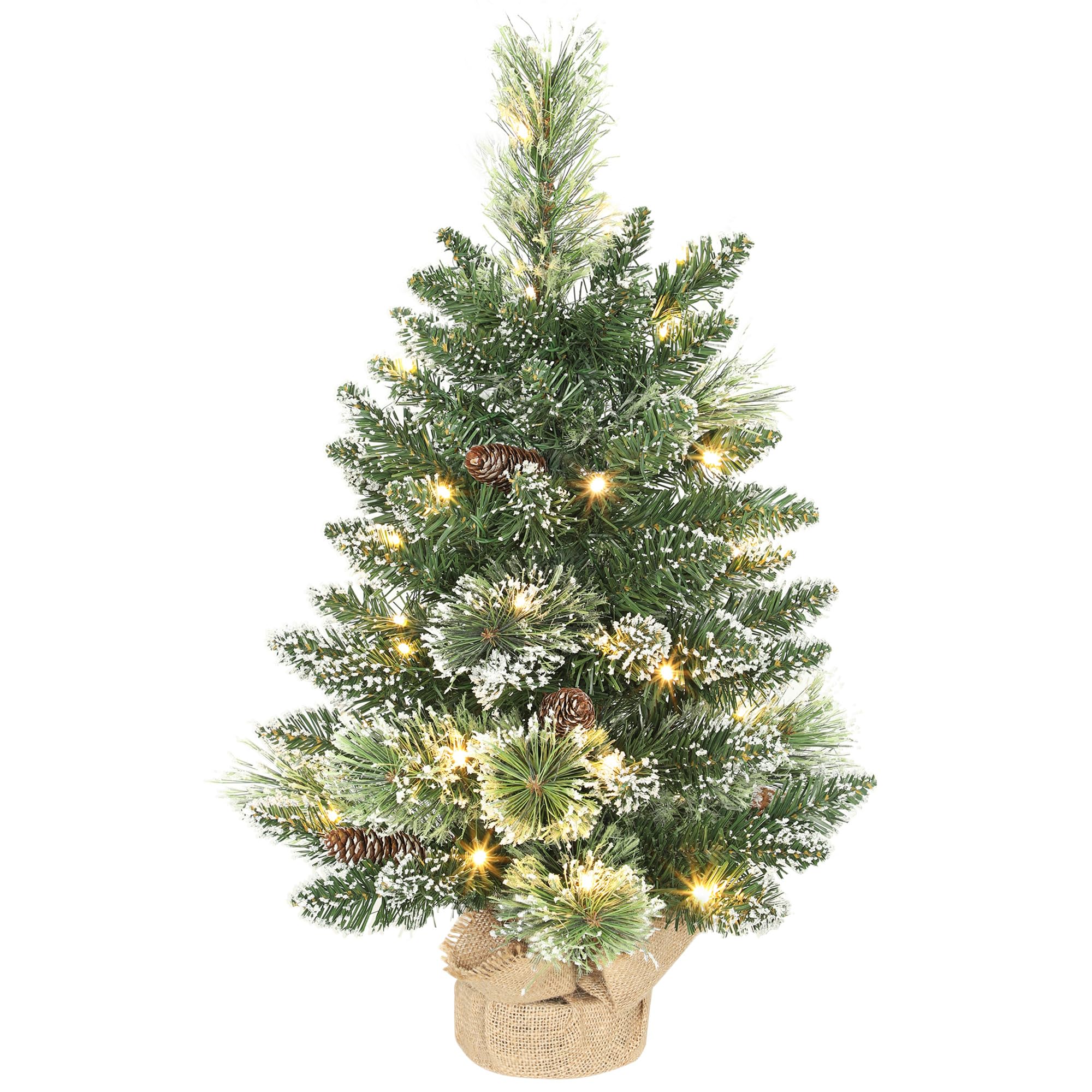 Rackhams Green 60 Cm Prelit Mini Tabletop Christmas Tree, Snow Flocked Xmas Tree - Small Christmas Tree - 1