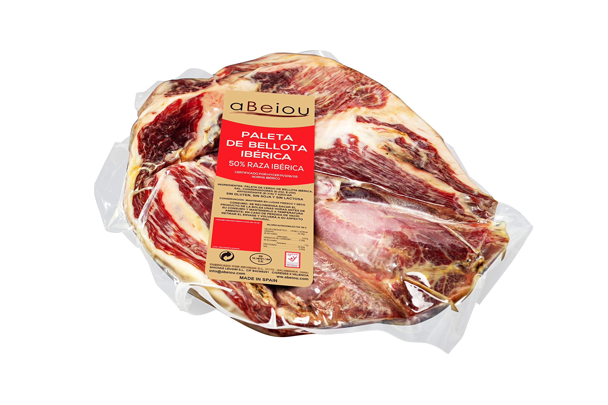 Paleta Ibérica de Bellota Deshuesado Sin Hueso 50% Raza Ibérica 2,5–3 kg — Curación +30 Meses — Cert. Hycer — Guijuelo Salamanca — aBeiou