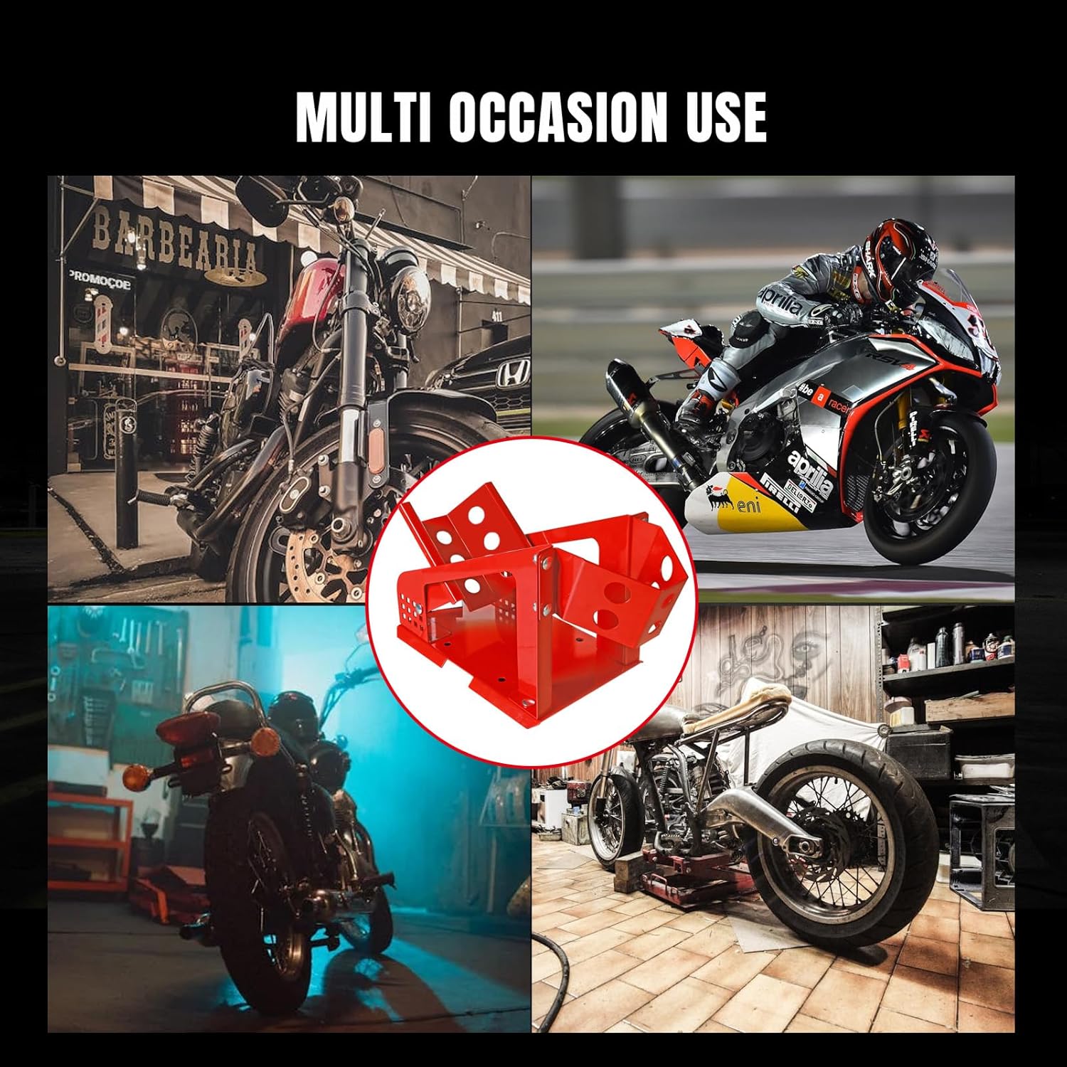 Big RED Motorcycle Wheel Chock, 1800 lbs Capacity Wheel Cradle Holder with 12 Adjustable Holes, for 16"-21" Motorcycles, Dirt Bike