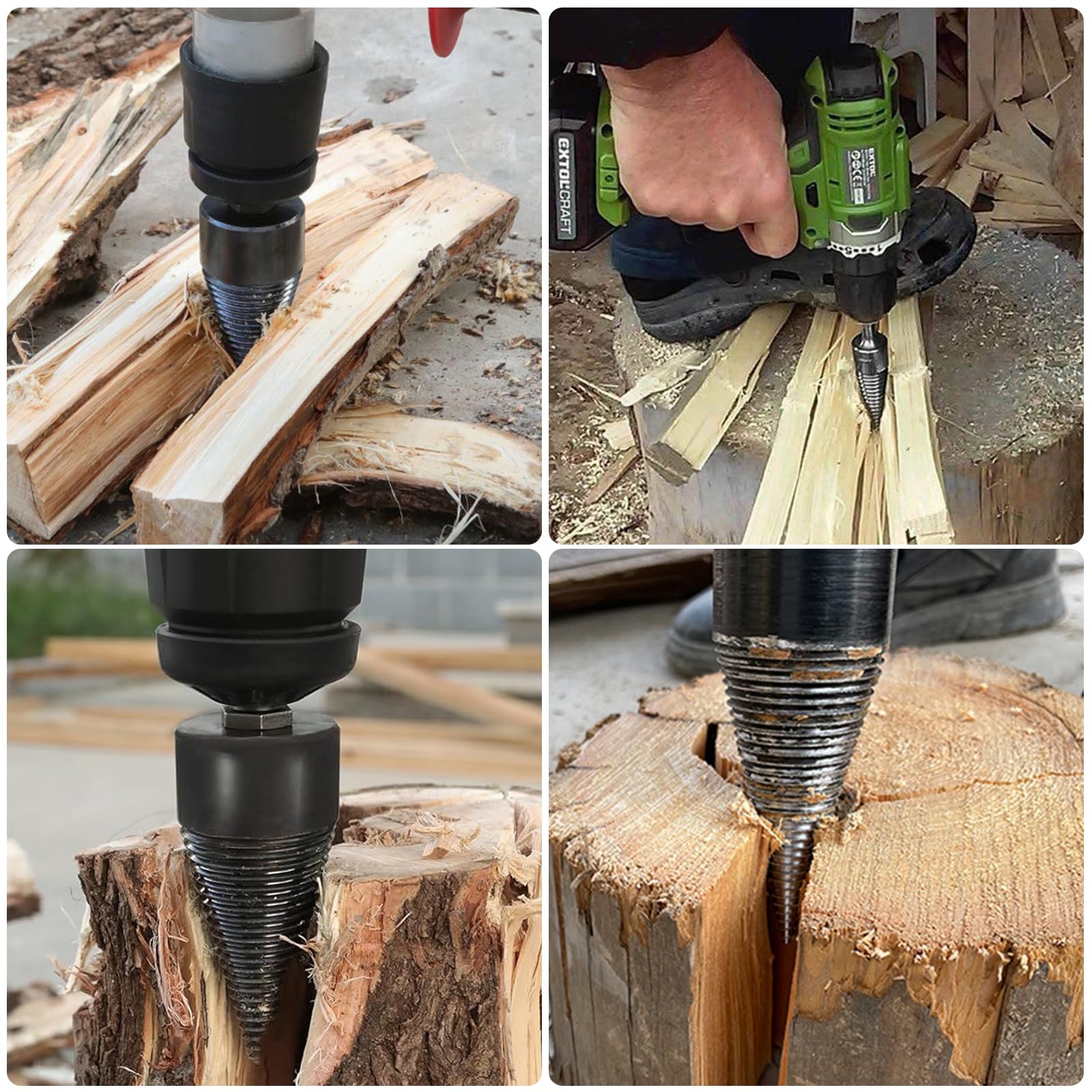 Srup 42mm Spaccalegna, Spaccalegna a cono, Trapano a Gradini in Acciaio, Spaccalegna con Tronchi Esagonali, Spaccalegna da Ardere con 3 Manici di Perforazione, Punta Spaccalegna per Trapano