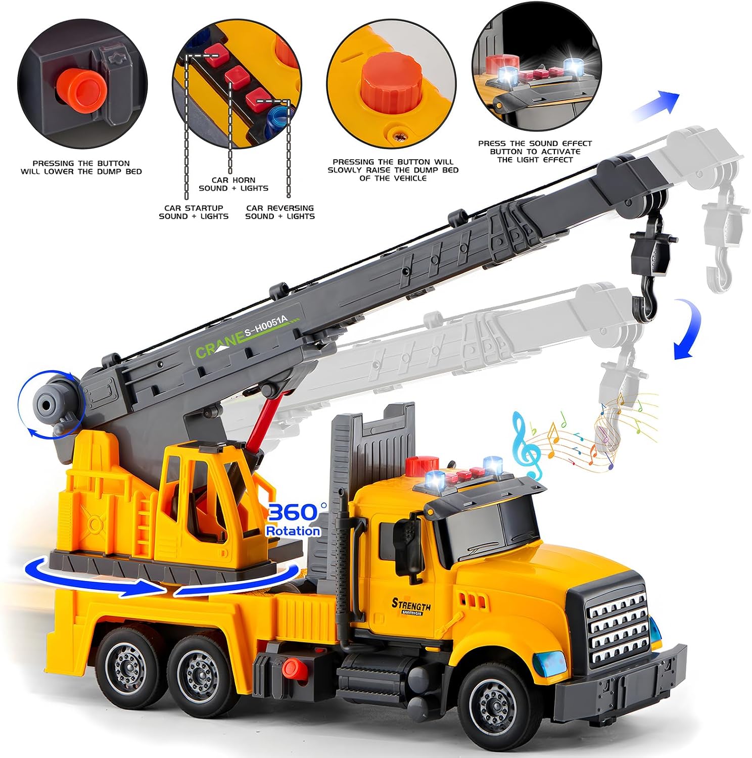 LerBao Large Crane Truck Toys for 3 4 5 6 7 8 Year Old Boys, Truck with Loading Crane,Lights and Sounds Vehicles Toy for Kids Childs Toddlers Christmas Birthday Gift