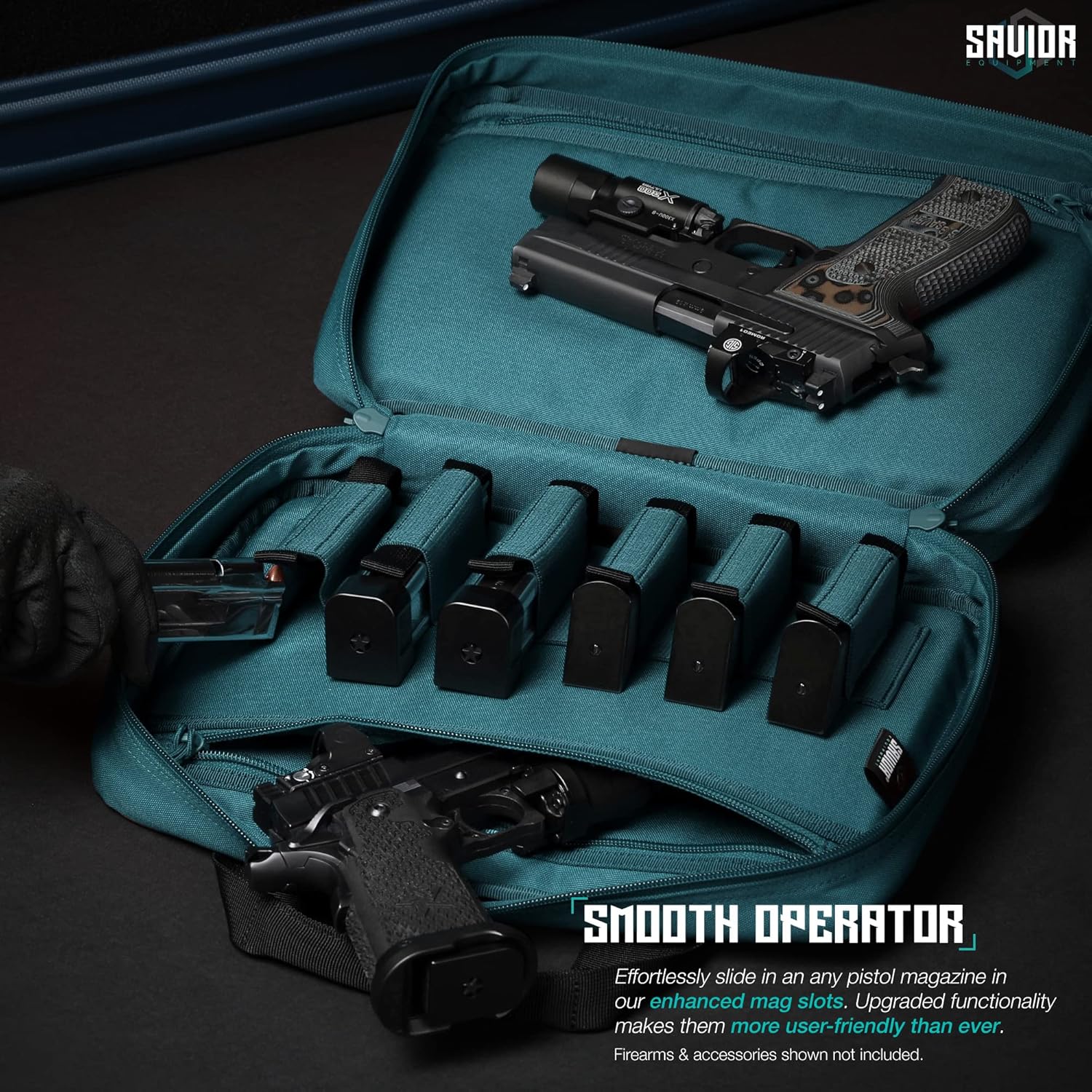 Savior Equipment Specialist Series Tactical Double Scoped Handgun Firearm Case Pistol Bag For Outdoor Hunting Shooting Range, Lockable Compartment (Savior Teal, 13" x 9" Double Pistol Case)