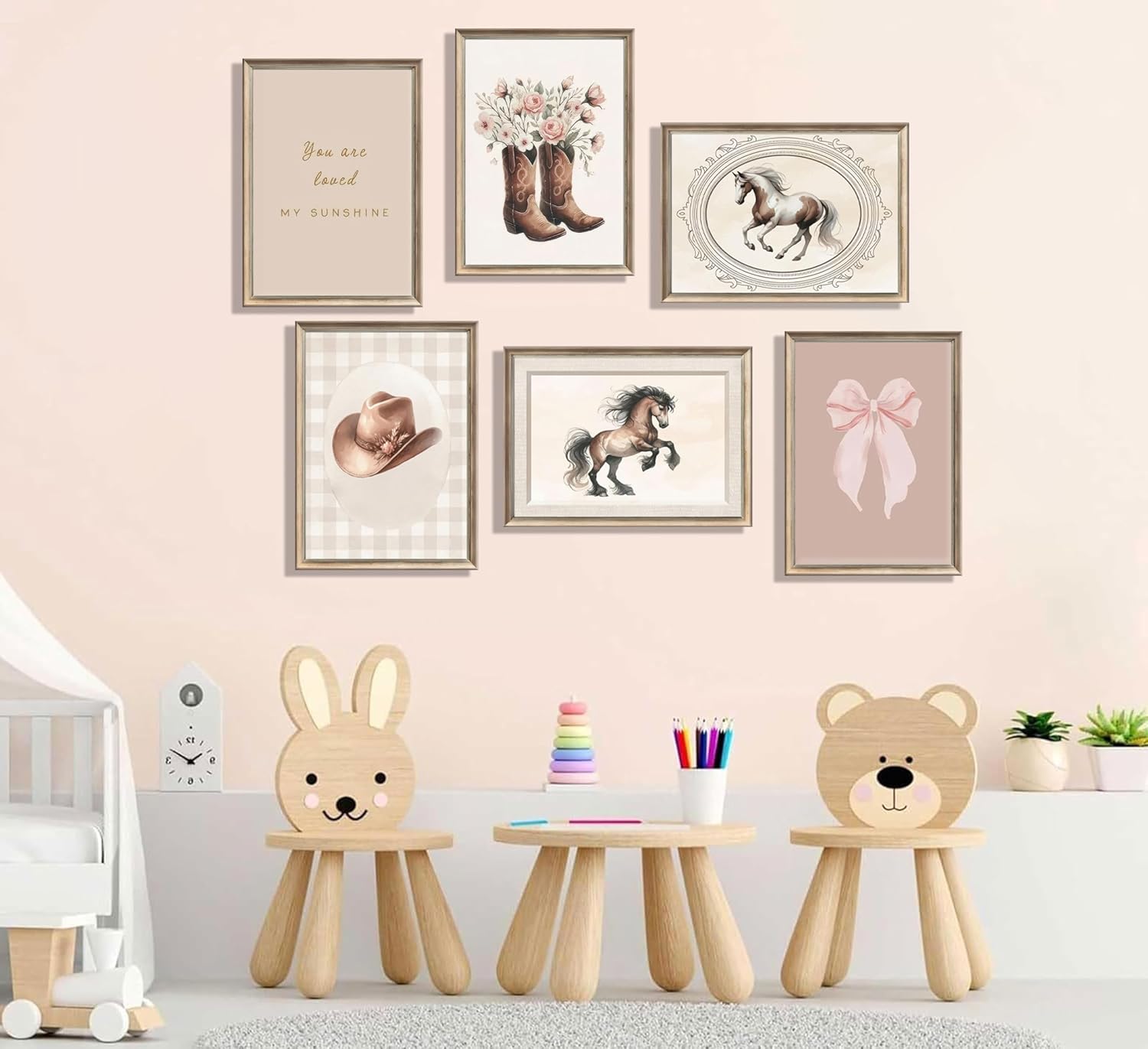 YKVDOROK 6Pcs Cowgirl Nursery Wall Art Coquette Western Girl Poster Rustic Cowgirl Wall Decor Girl Boots Hat Pictures Prints Pink Vintage Horse Canvas Painting for College Style Dorm Decor Unframed - Image 2